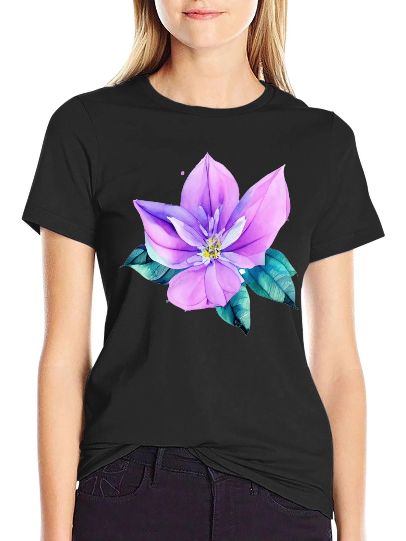 Floral Print Mens Black Tee