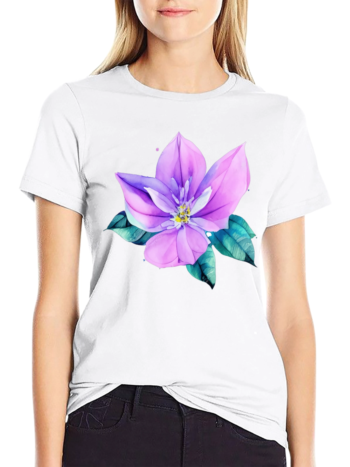Floral Print Mens Black Tee