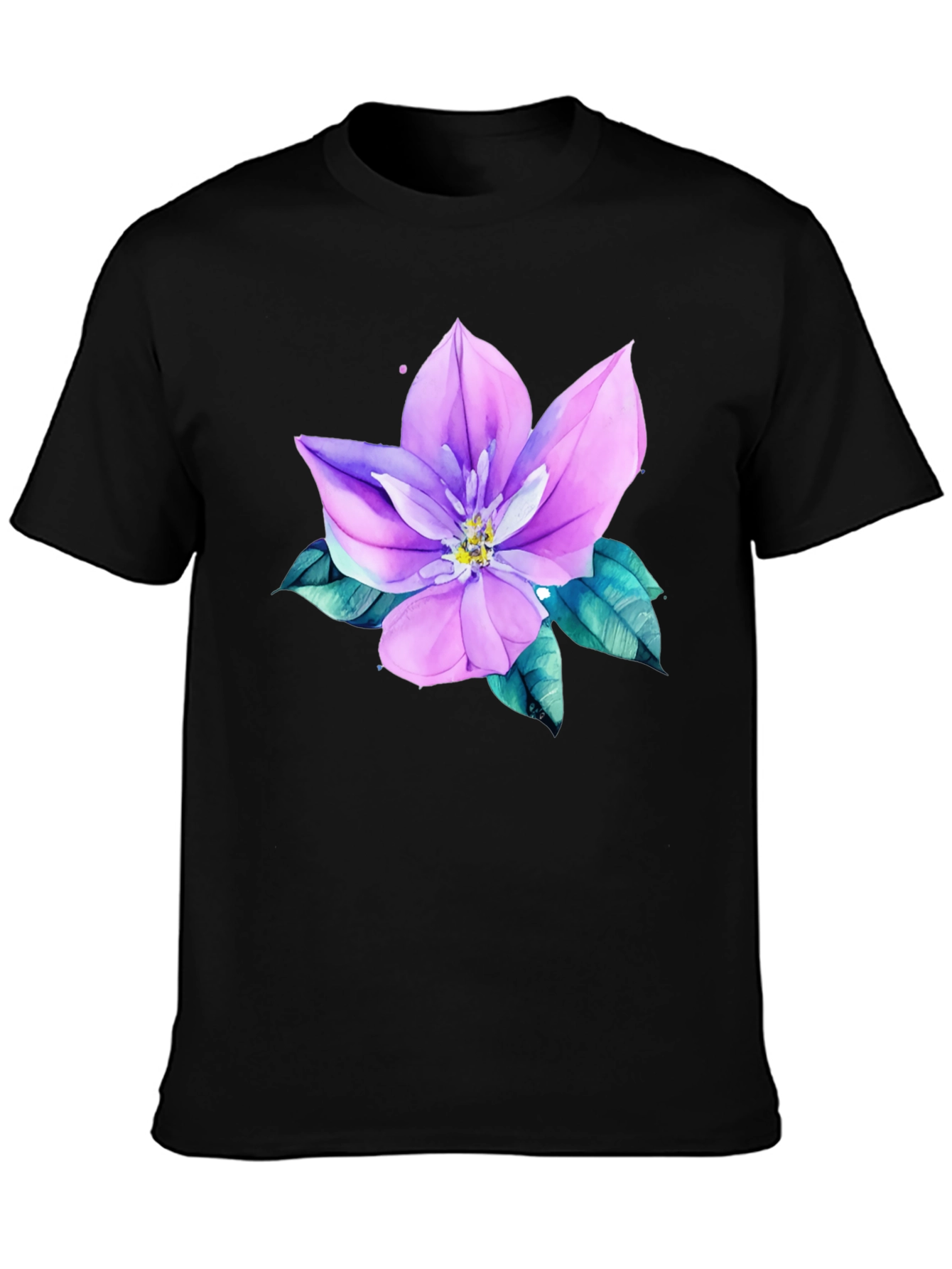 Floral Print Mens Black Tee