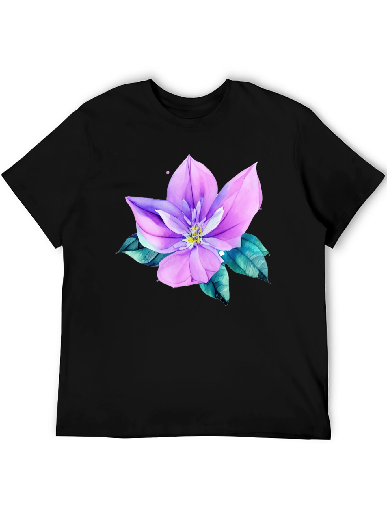 Floral Print Mens Black Tee