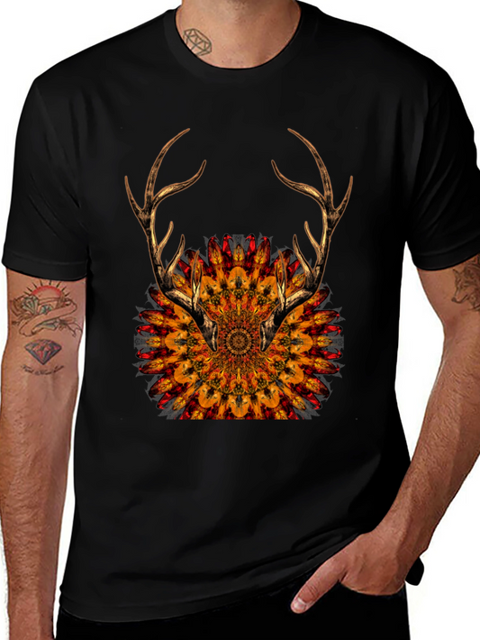 Stag Mandala Graphic Tee - Mens Black Shirt