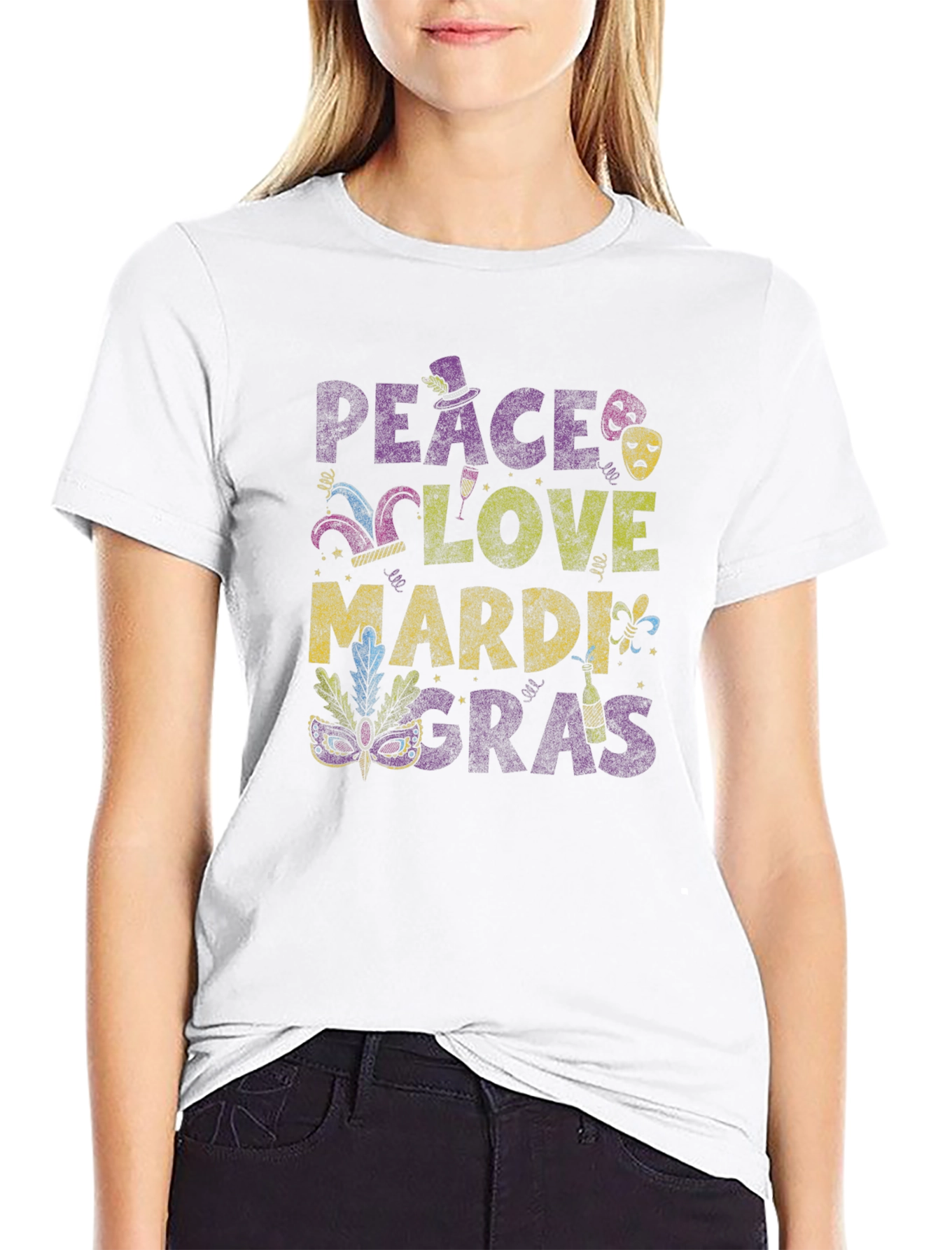 Peace Love Mardi Gras Graphic Tee