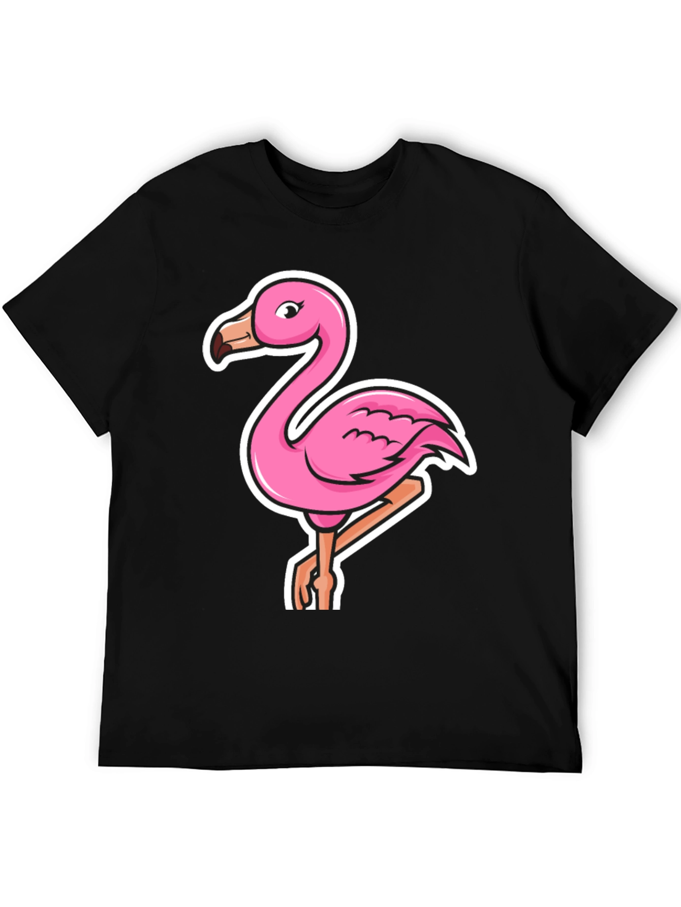 Pink Flamingo Graphic Tee - Casual Black T-Shirt