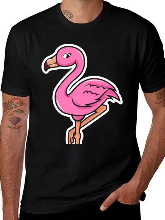 Pink Flamingo Graphic Tee - Casual Black T-Shirt