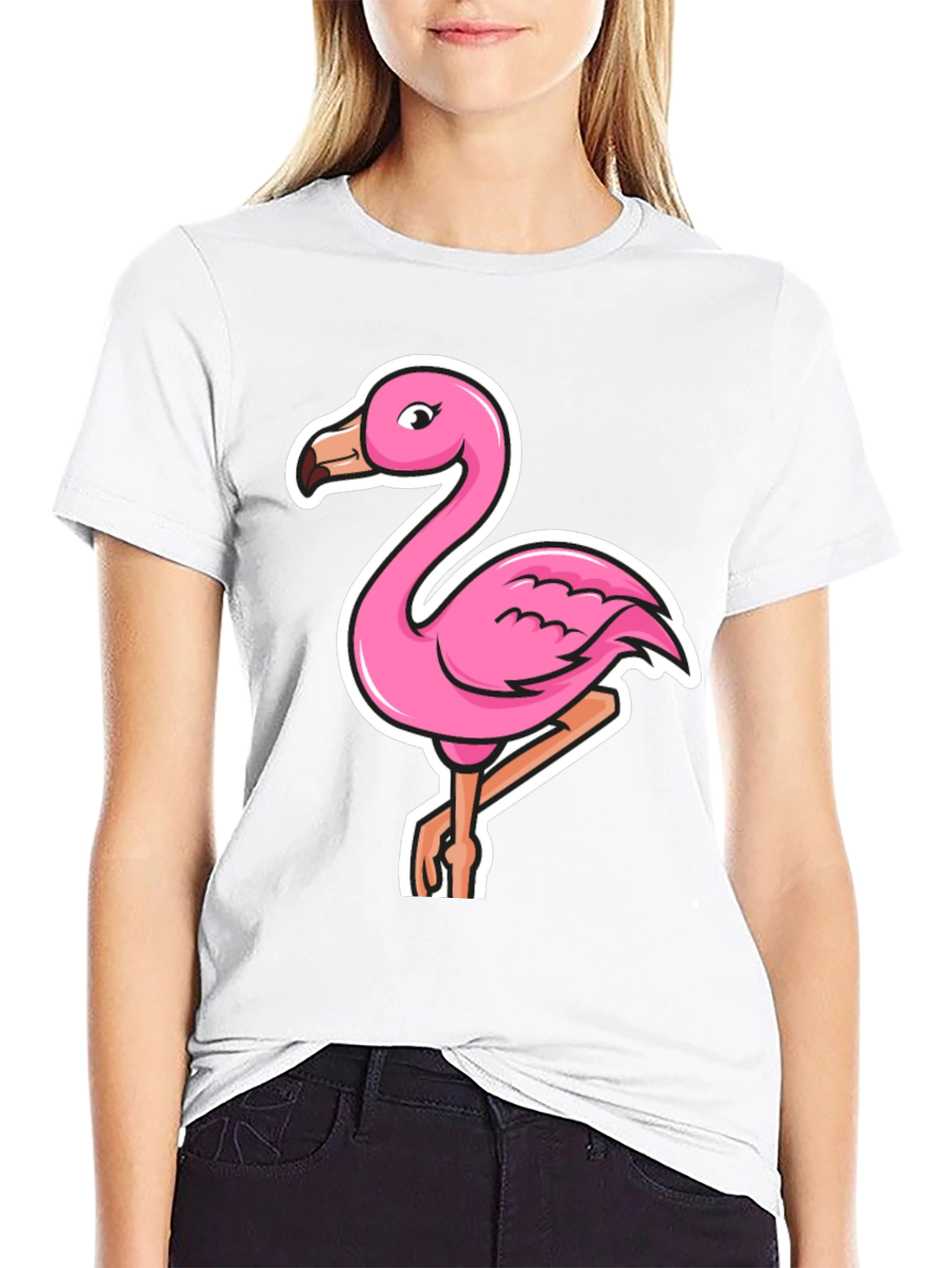 Pink Flamingo Graphic Tee - Casual Black T-Shirt