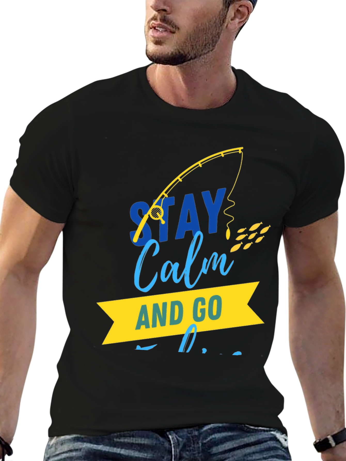 Stay Calm and Go Fishing Graphic Tee - Black