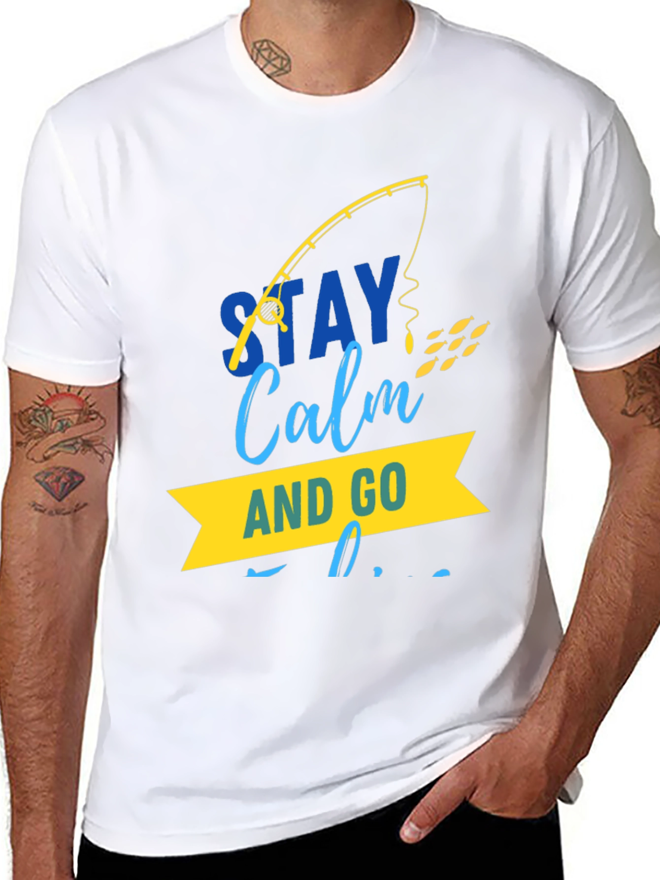 Stay Calm and Go Fishing Graphic Tee - Black