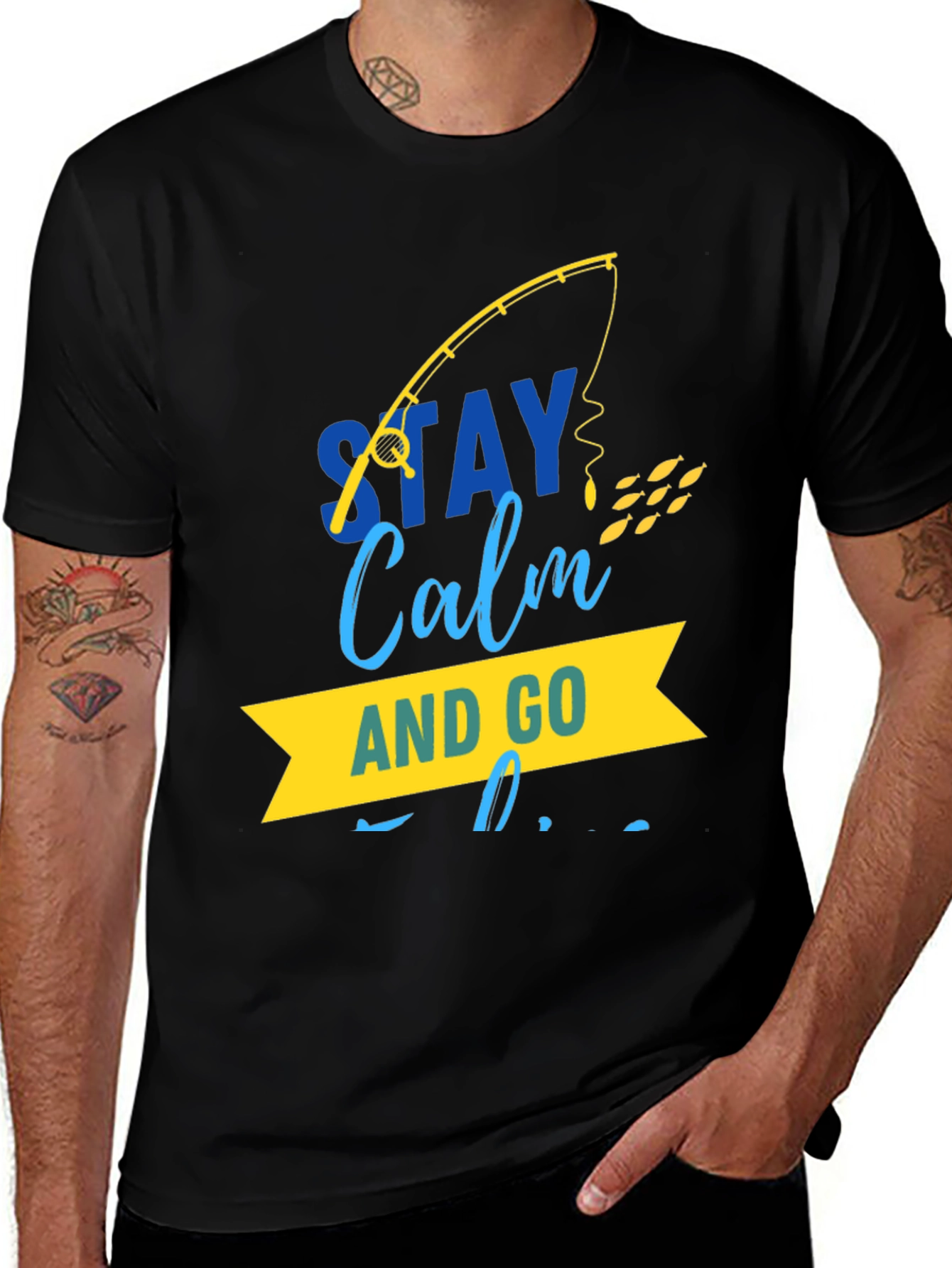 Stay Calm and Go Fishing Graphic Tee - Black