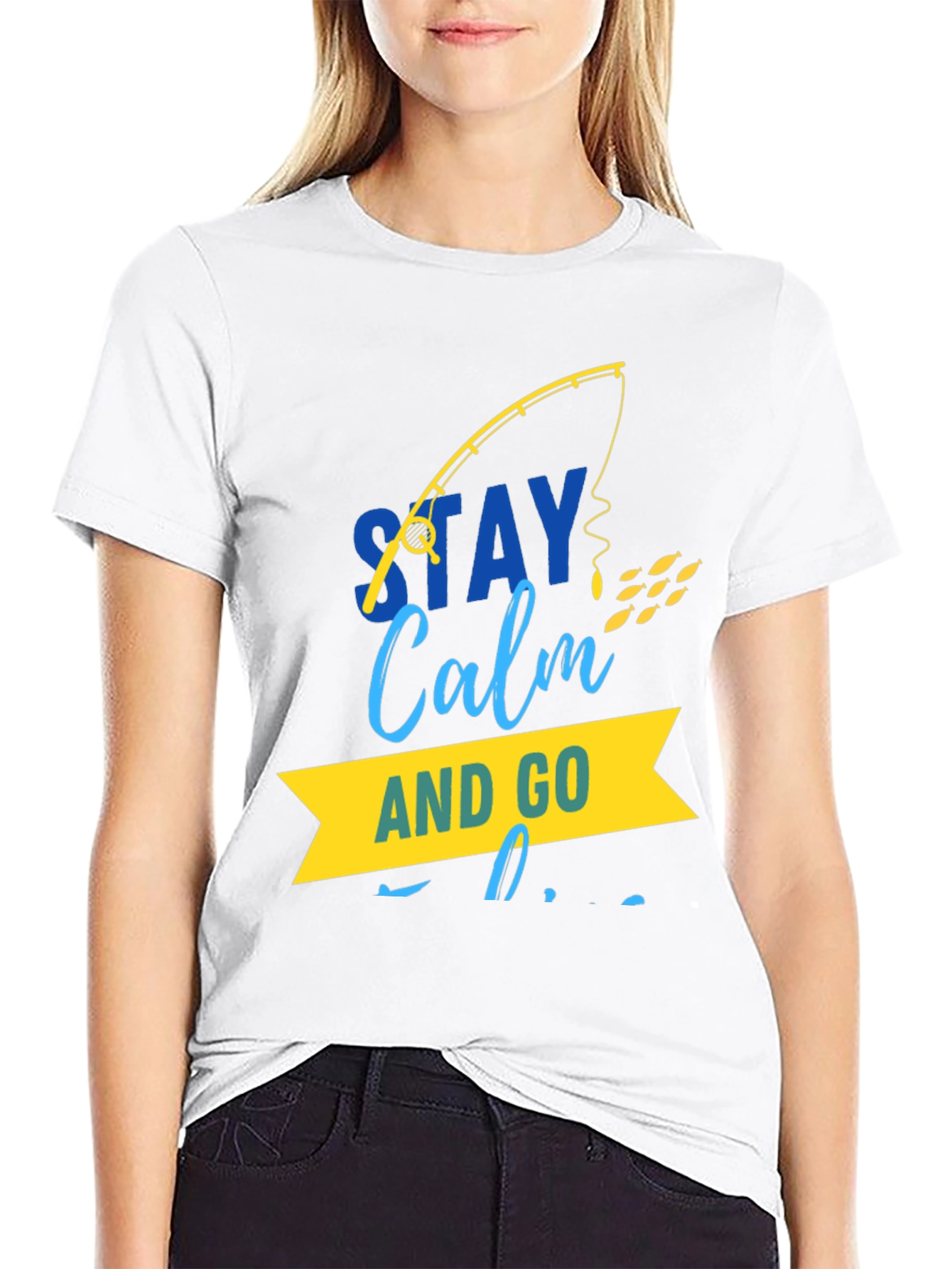 Stay Calm and Go Fishing Graphic Tee - Black