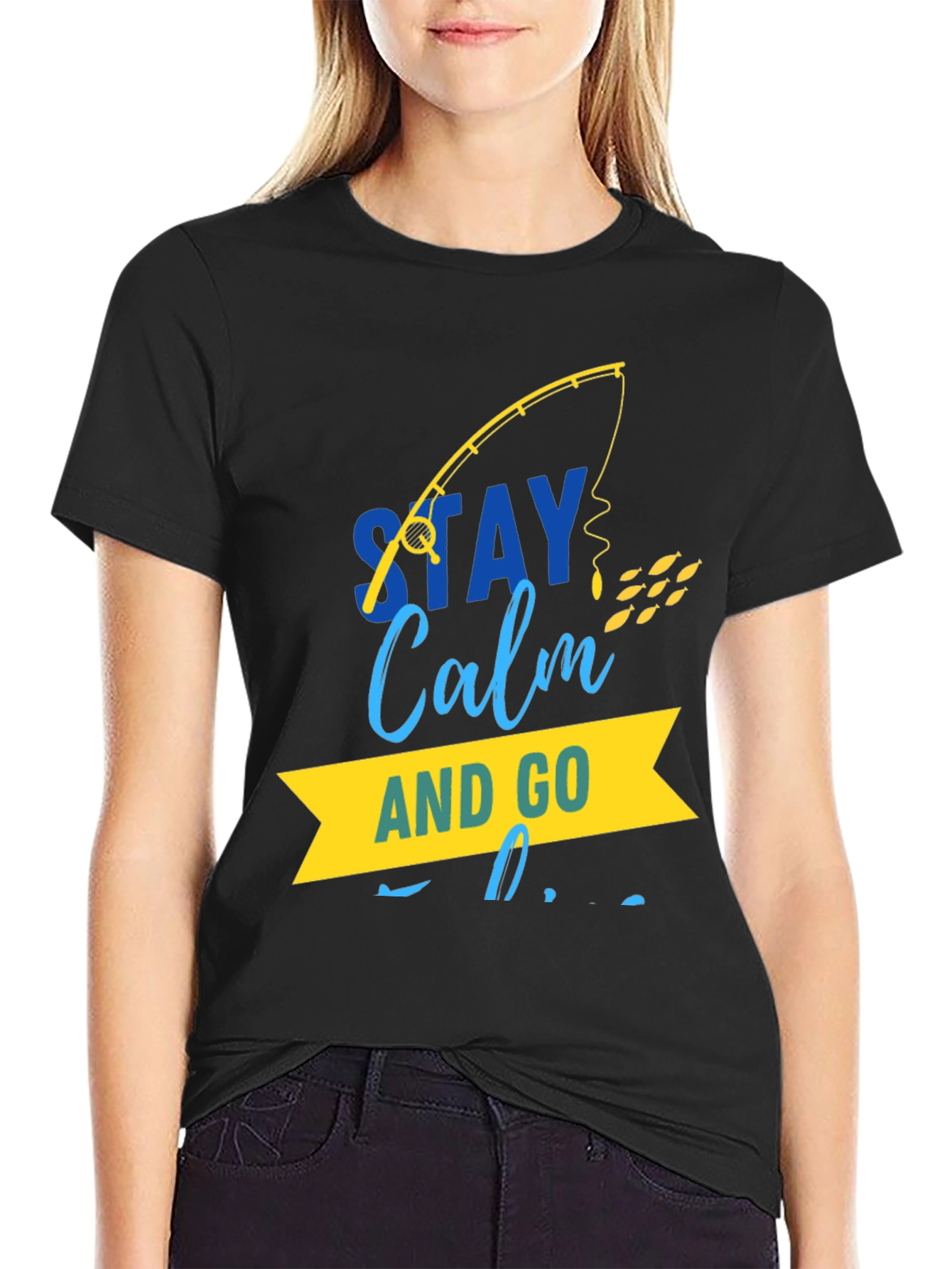 Stay Calm and Go Fishing Graphic Tee - Black