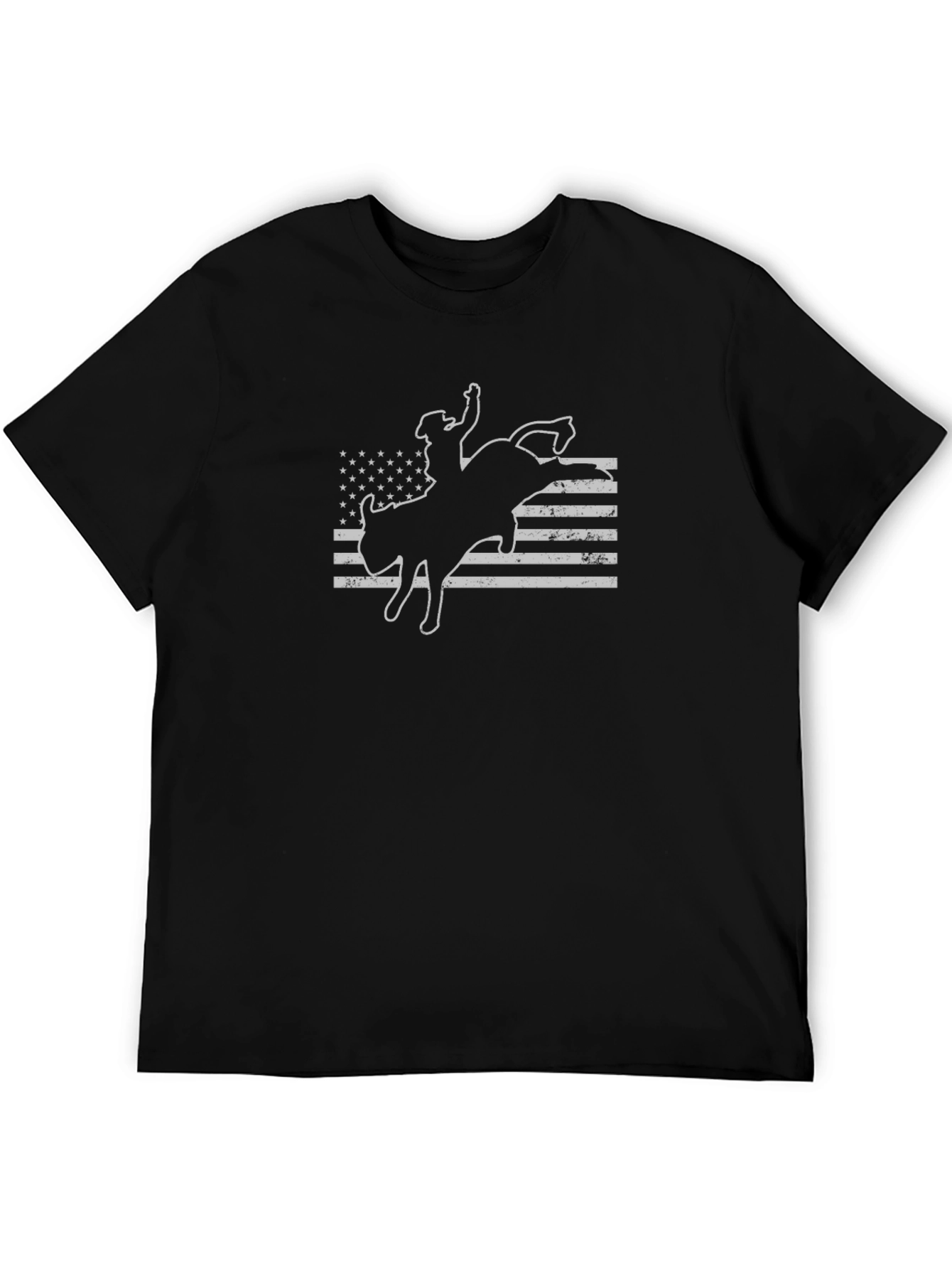 Cowboy Bull Riding US Flag Graphic T-Shirt