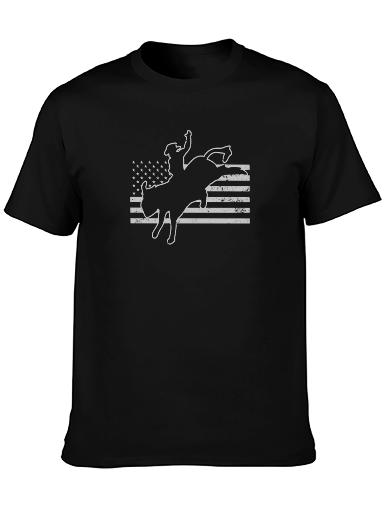 Cowboy Bull Riding US Flag Graphic T-Shirt