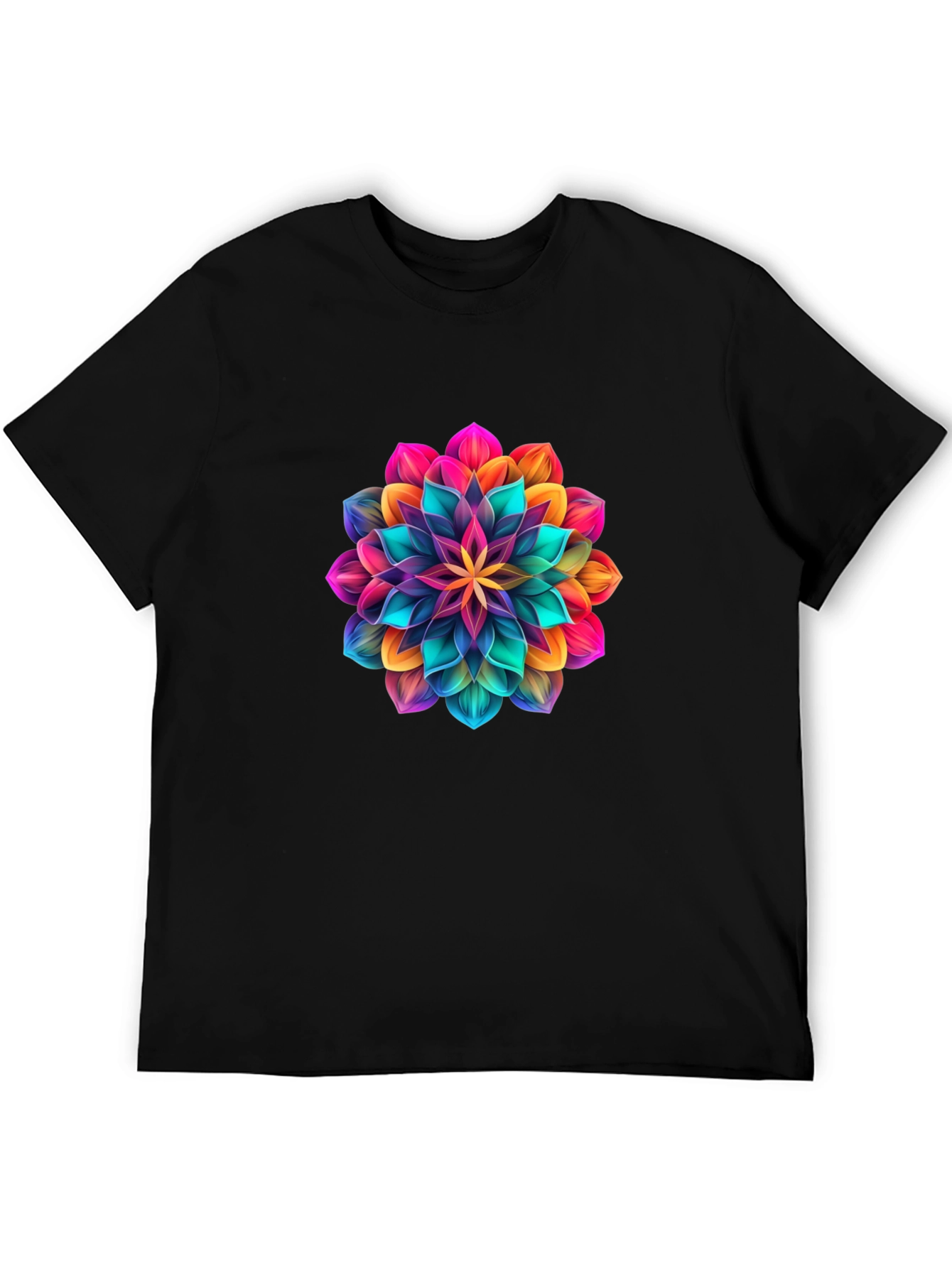 Mens Black T-Shirt with Vibrant Floral Design