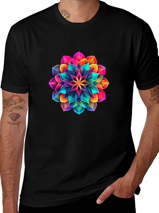 Mens Black T-Shirt with Vibrant Floral Design