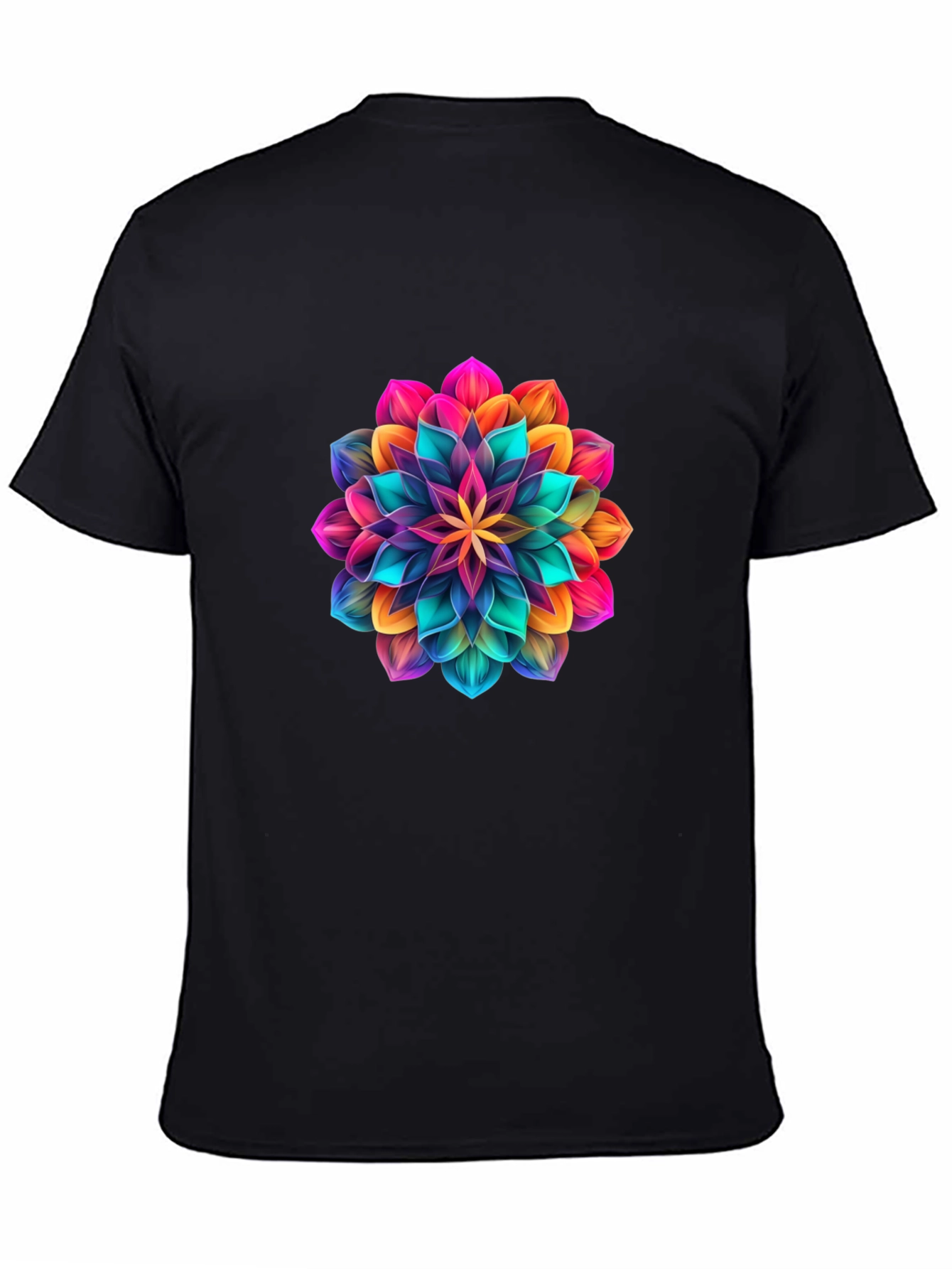 Mens Black T-Shirt with Vibrant Floral Design