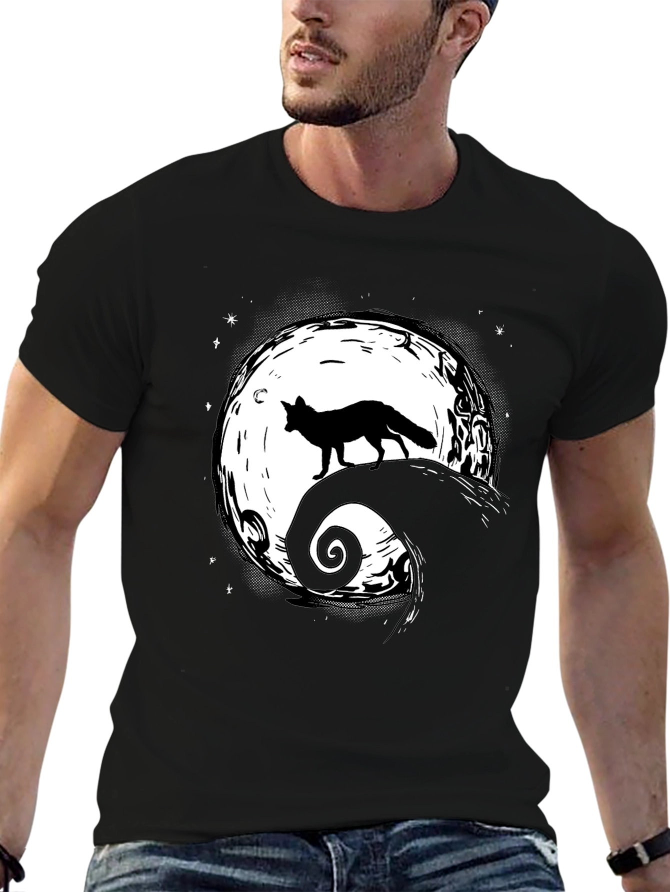 Fox Moon Graphic Tee - Unisex Black T-Shirt