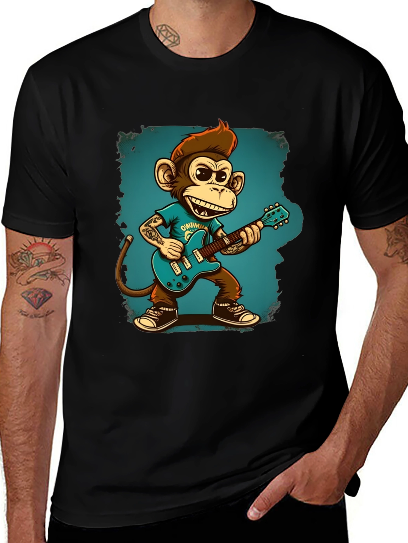 Cool Monkey Guitarist Graphic Tee