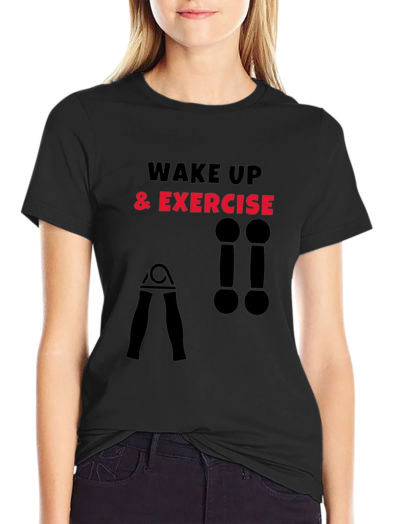 Wake Up & Exercise Black Graphic Tee