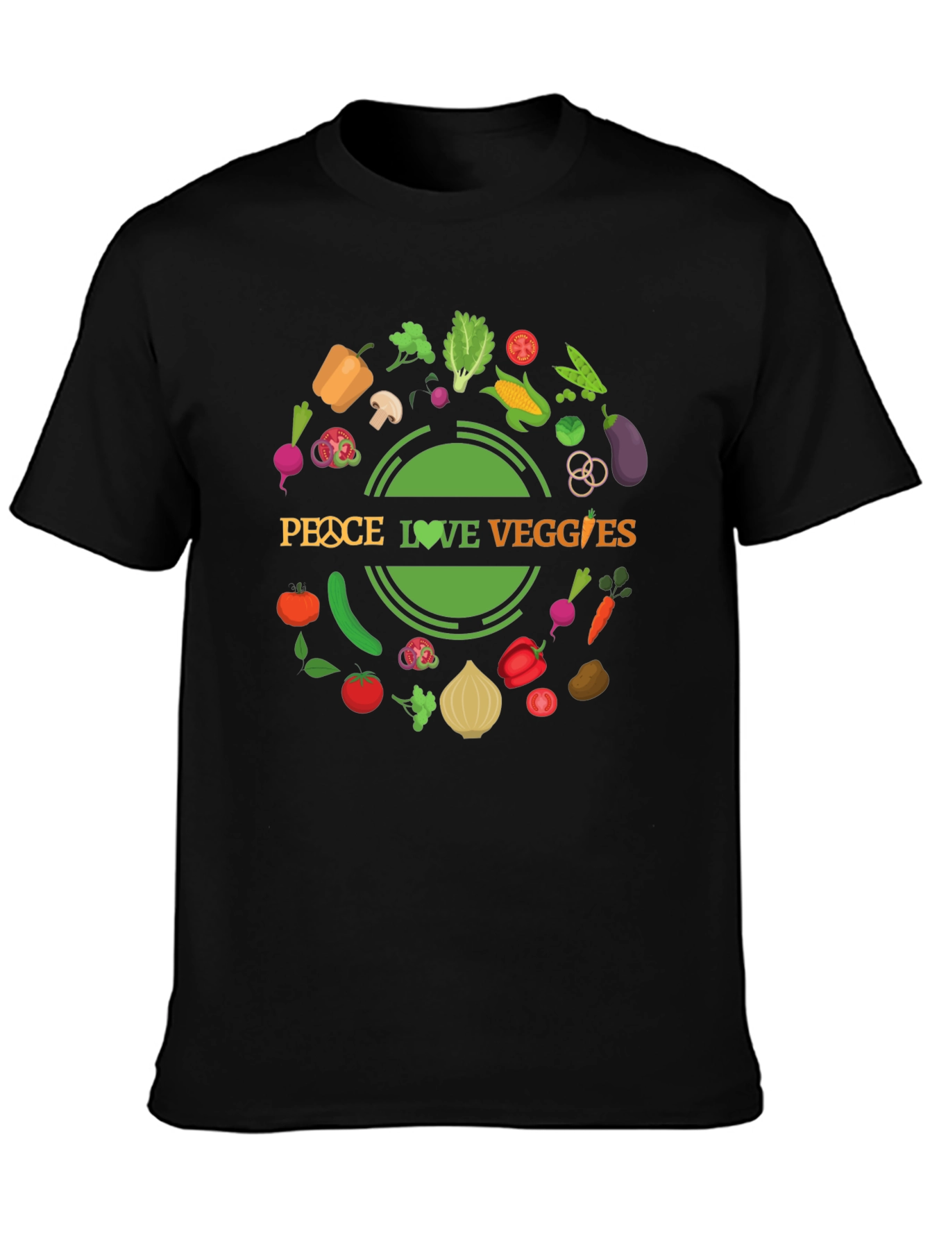 Peace Love Veggies Black Graphic T-Shirt