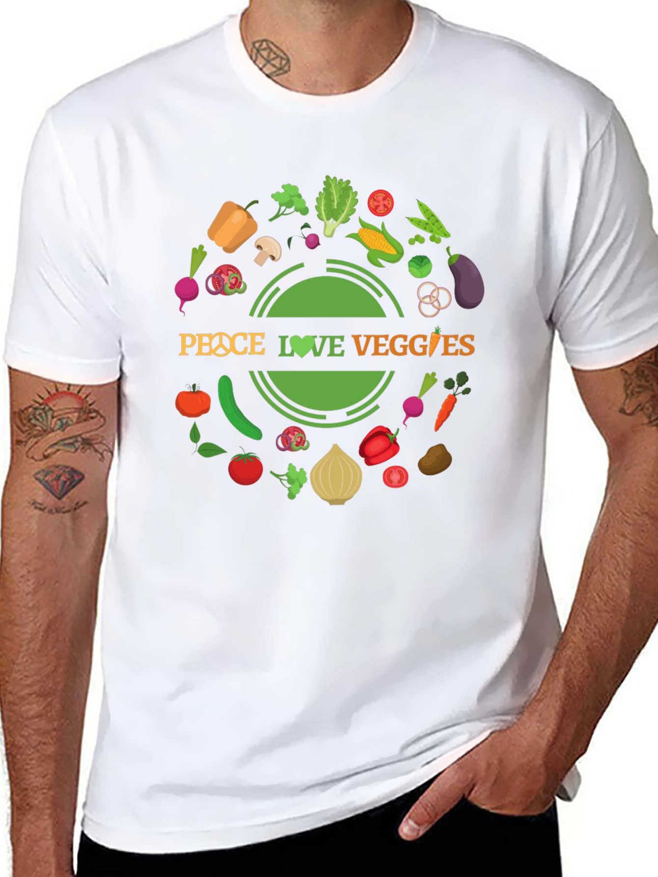 Peace Love Veggies Black Graphic T-Shirt