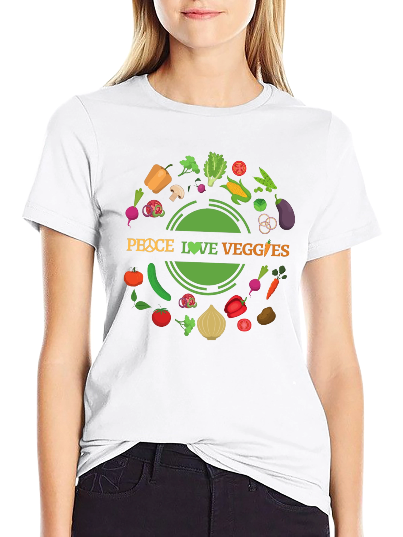 Peace Love Veggies Black Graphic T-Shirt