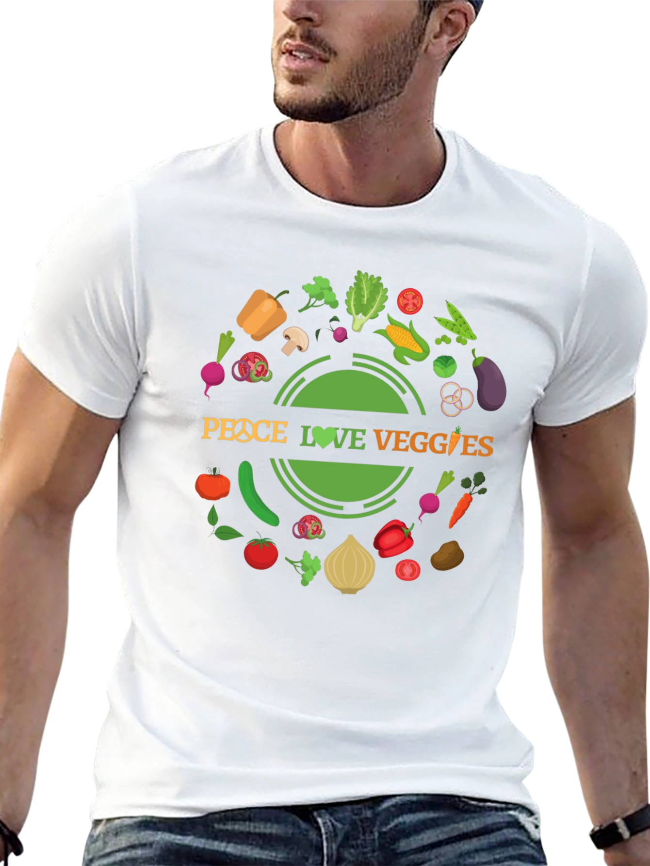 Peace Love Veggies Black Graphic T-Shirt