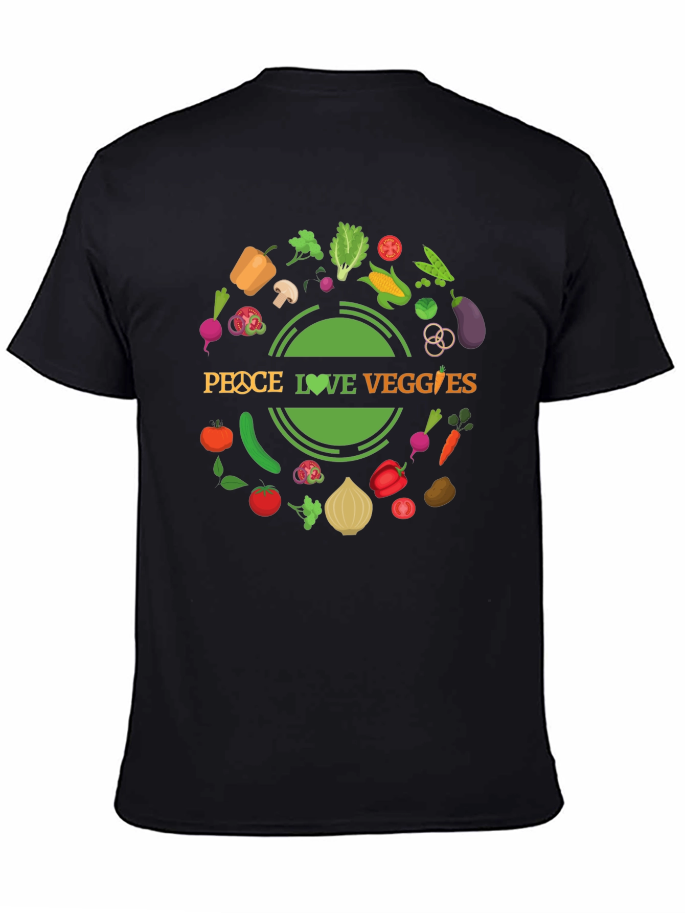 Peace Love Veggies Black Graphic T-Shirt