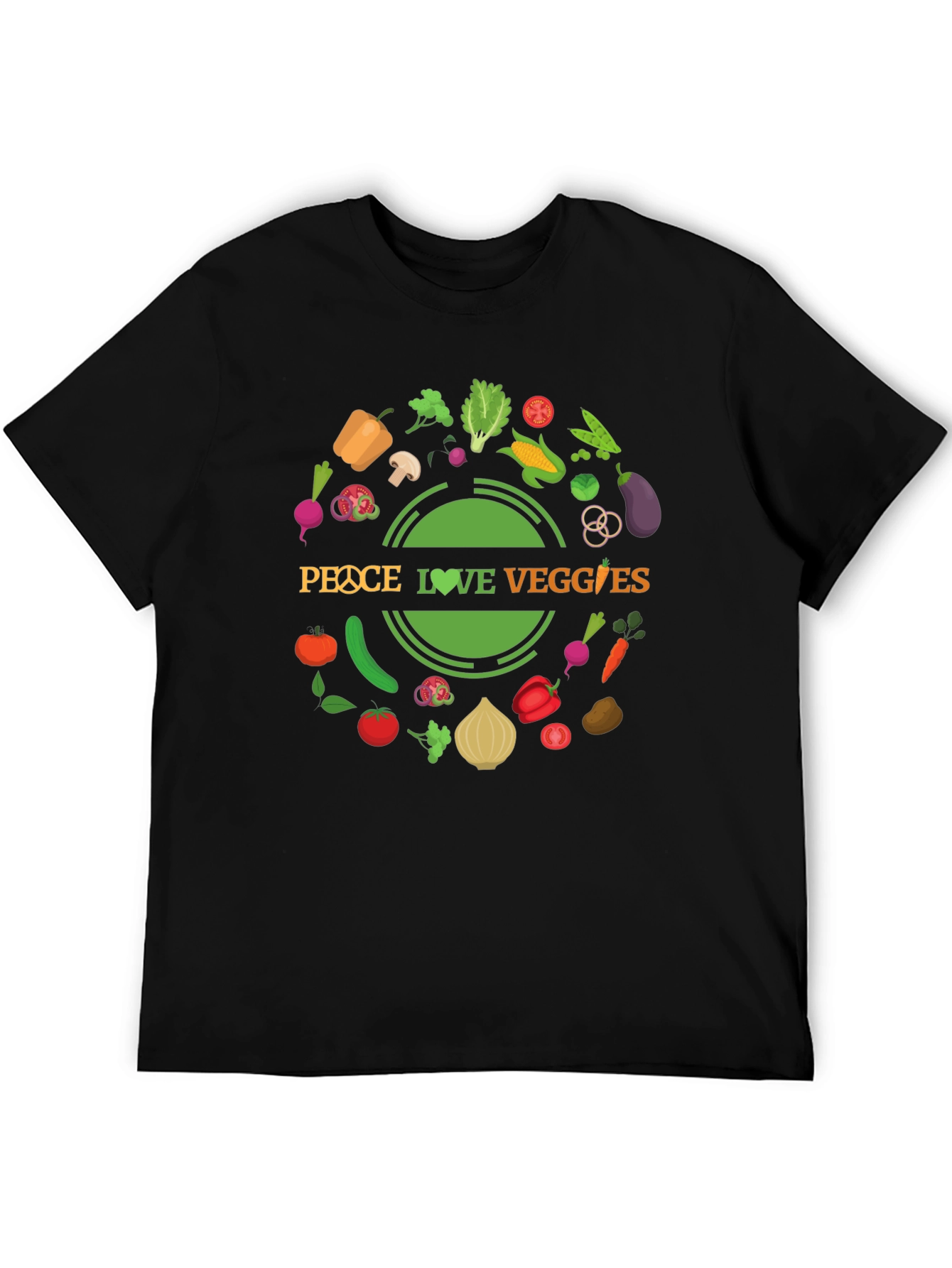 Peace Love Veggies Black Graphic T-Shirt