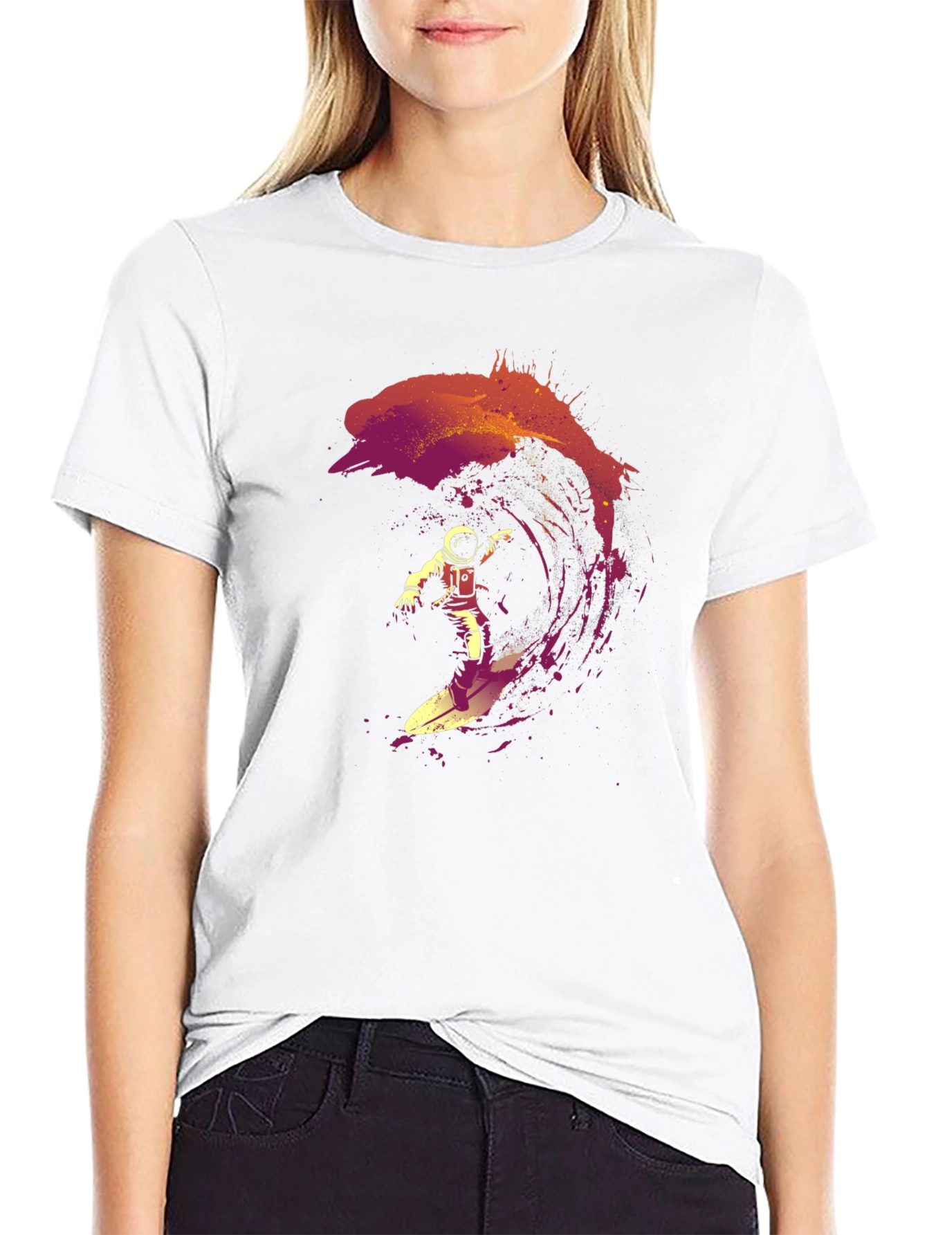 Astronaut Surfing Wave Graphic T-Shirt - Cool Space Design