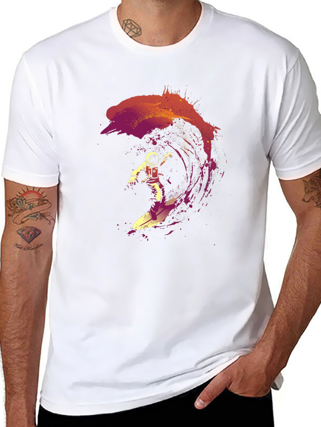 Astronaut Surfing Wave Graphic T-Shirt - Cool Space Design