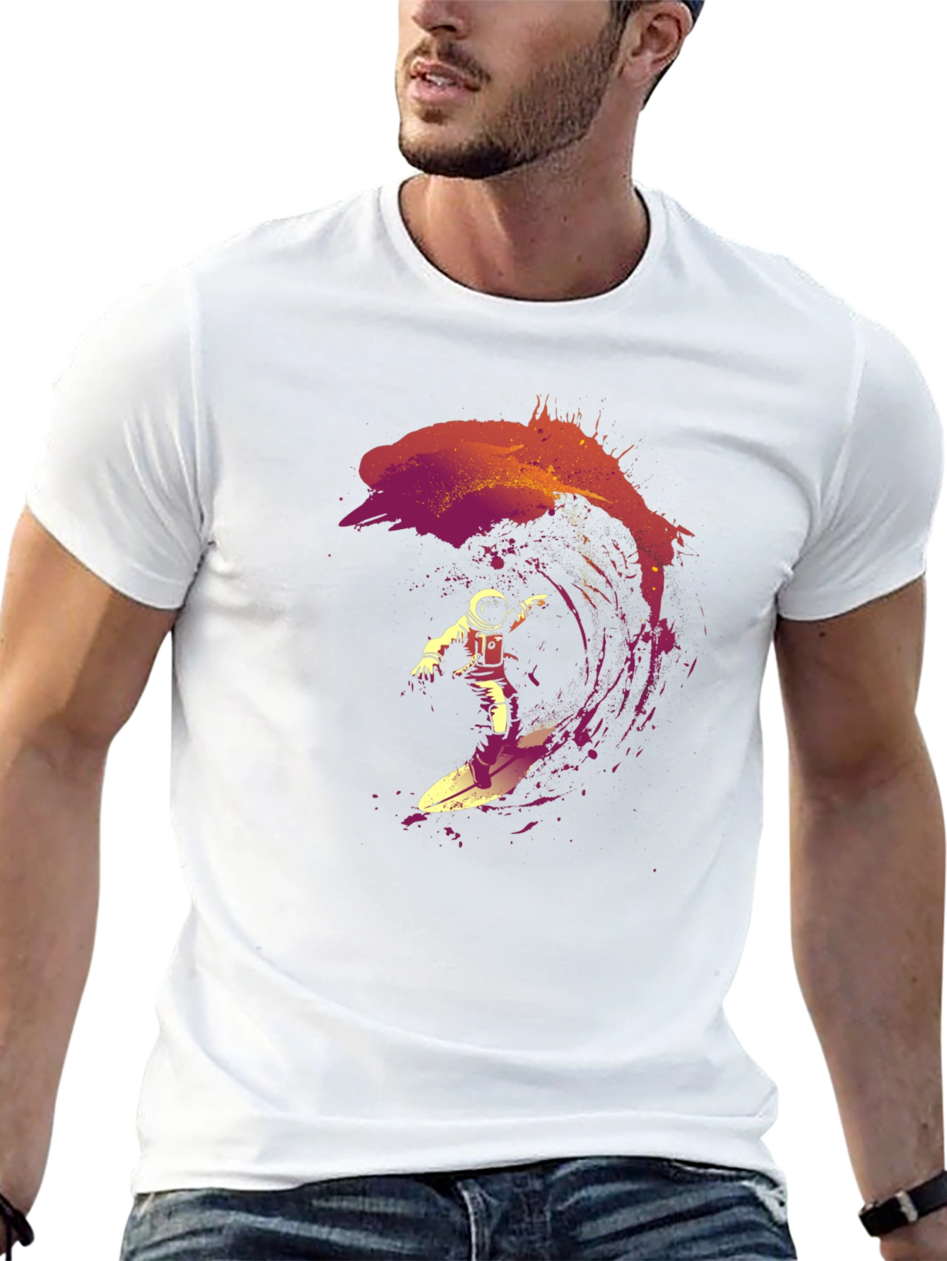 Astronaut Surfing Wave Graphic T-Shirt - Cool Space Design