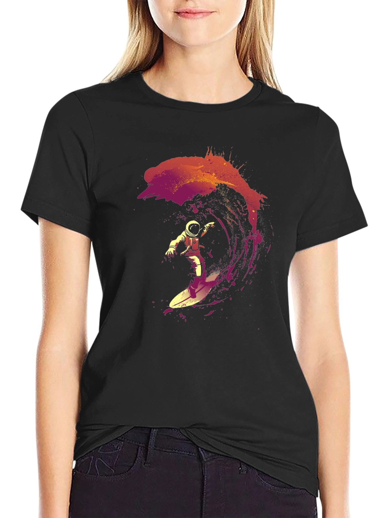 Astronaut Surfing Wave Graphic T-Shirt - Cool Space Design