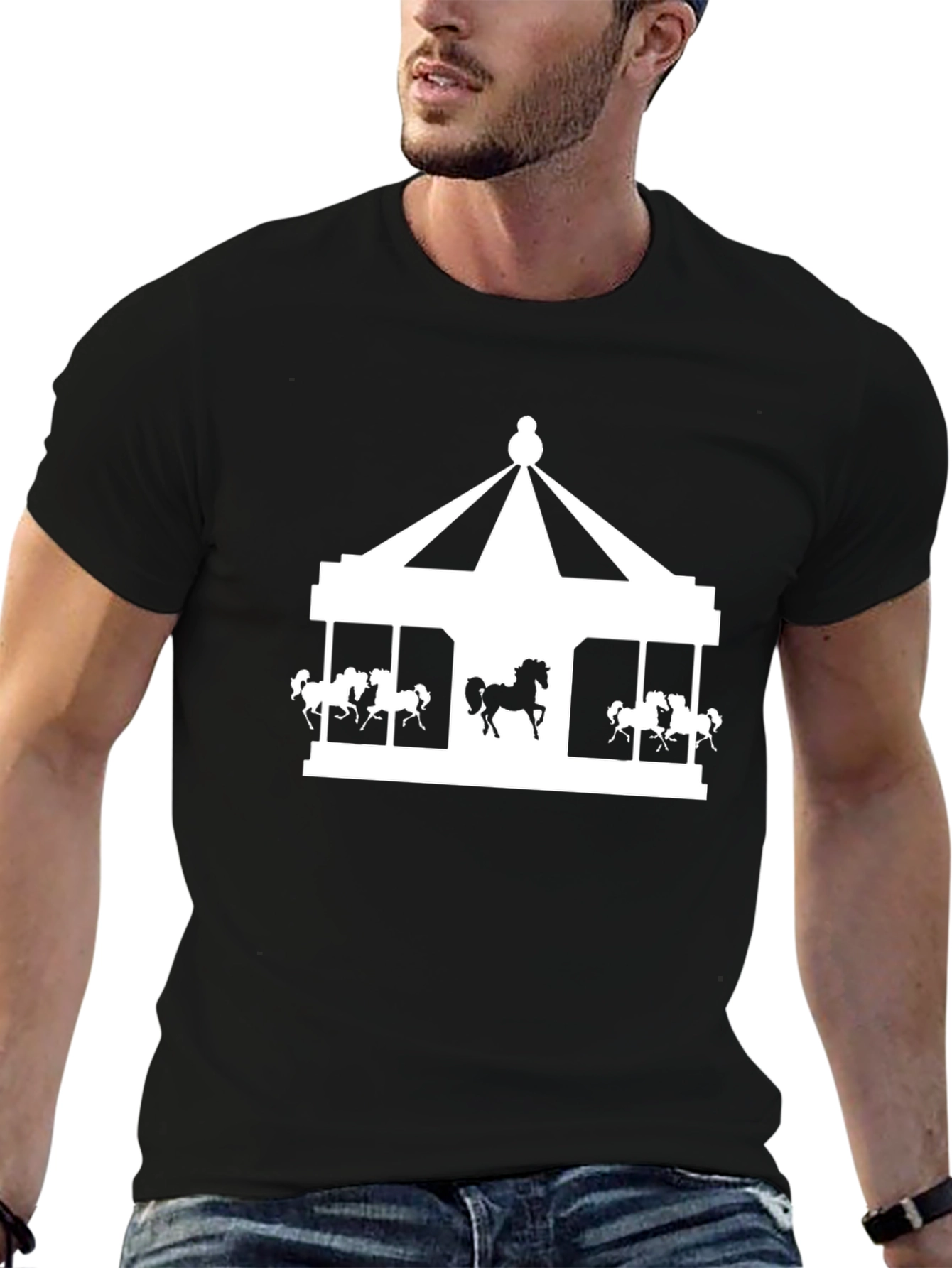 Carousel Horse Graphic Print Black T-Shirt