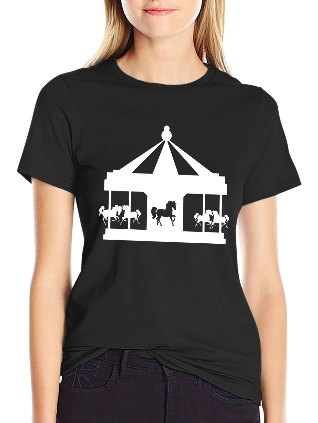 Carousel Horse Graphic Print Black T-Shirt