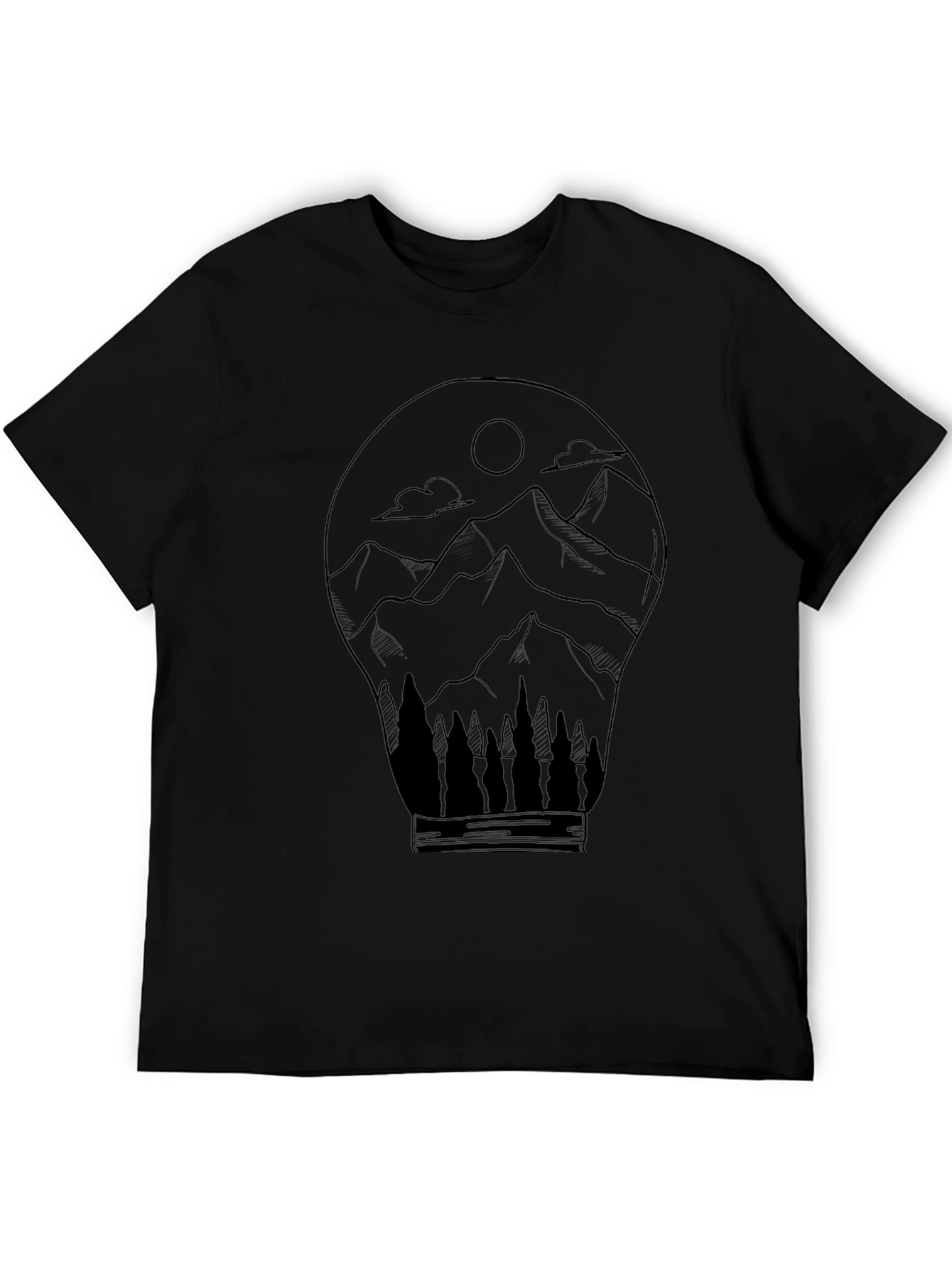 Mountain Landscape Tee - Artistic Black T-Shirt