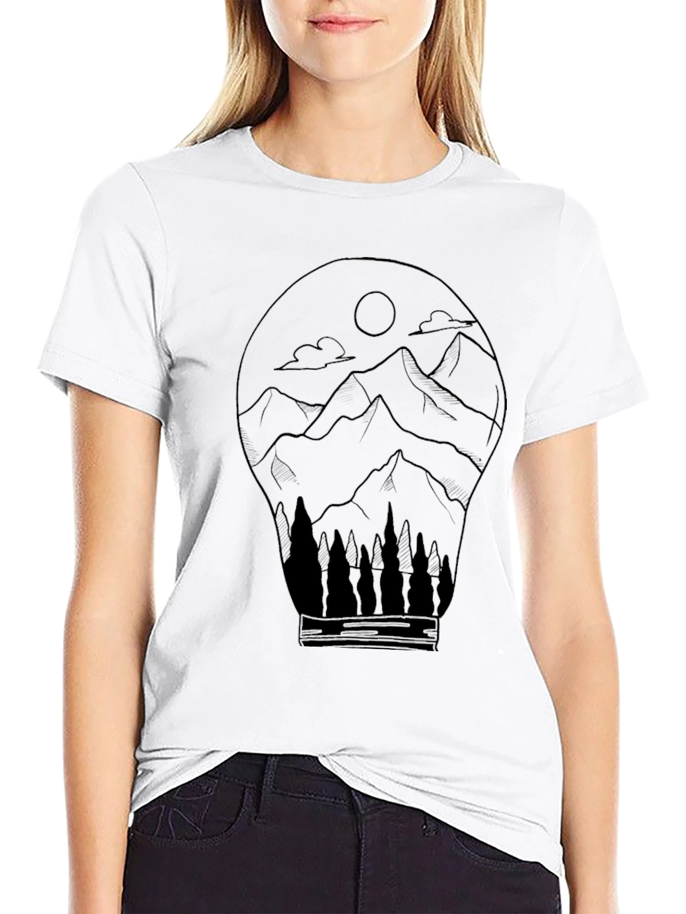Mountain Landscape Tee - Artistic Black T-Shirt
