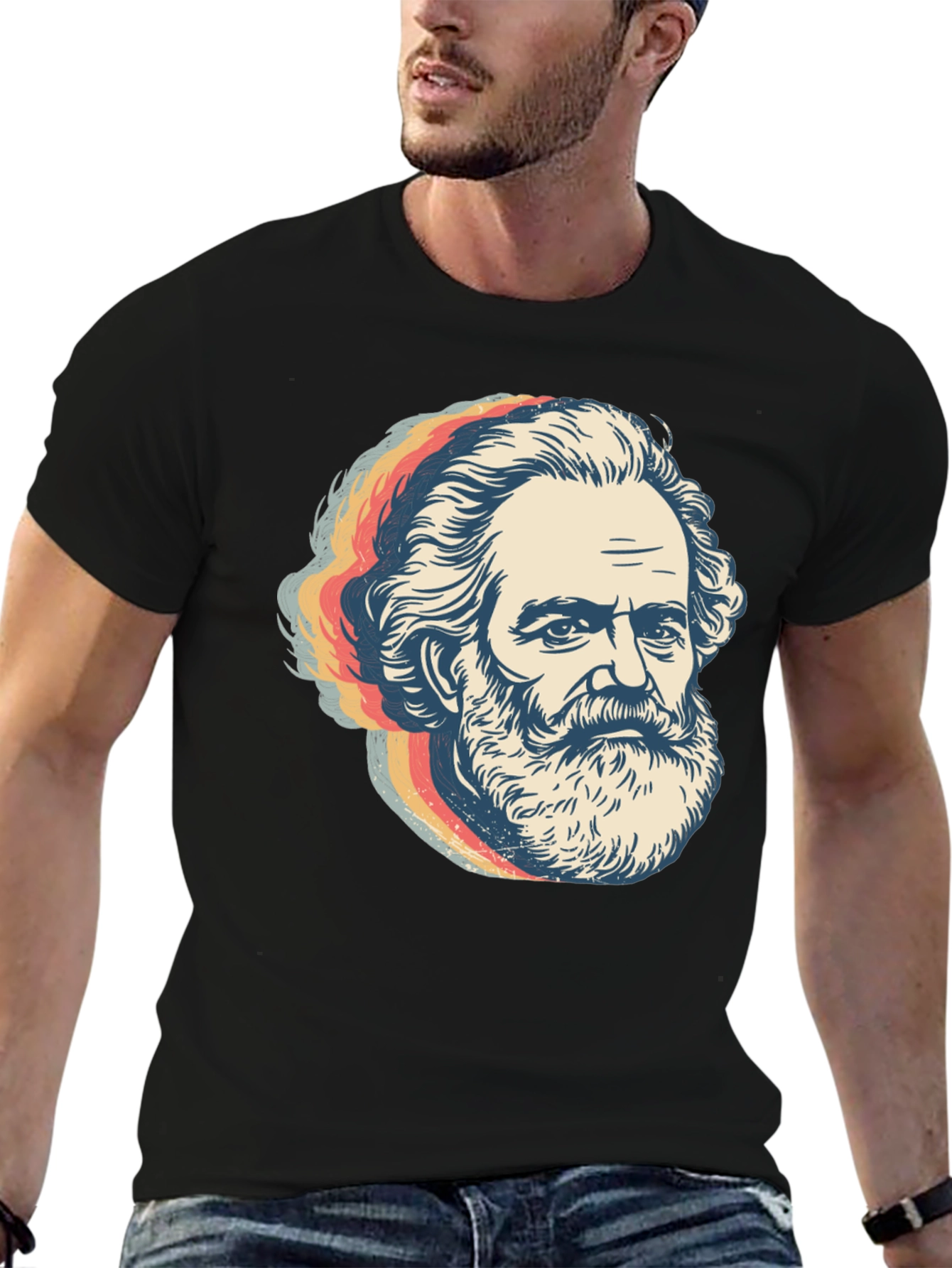 Retro Karl Marx Portrait Graphic Tee - Black