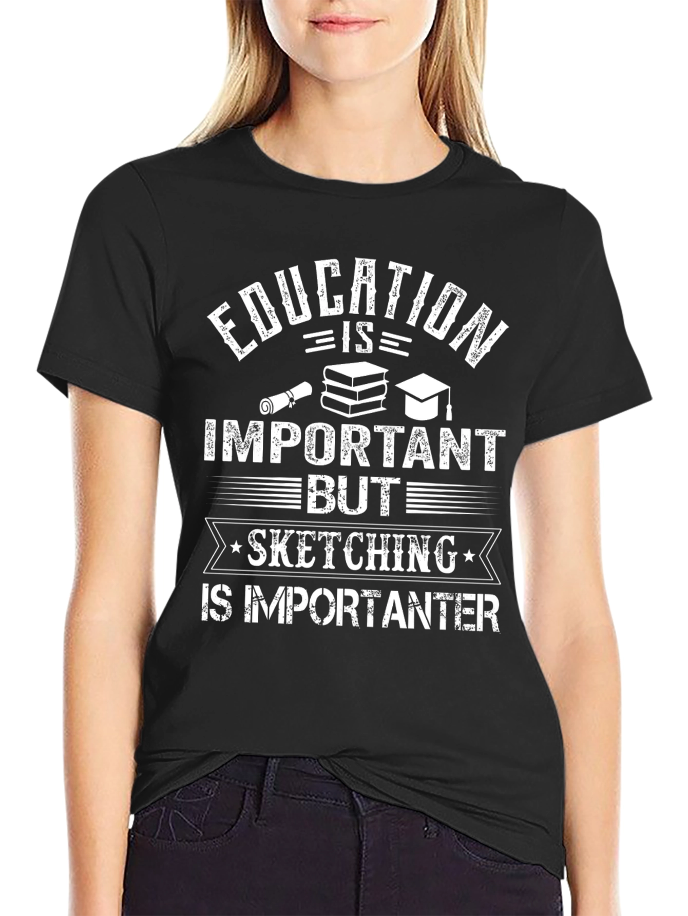 Education vs Sketching Graphic T-Shirt