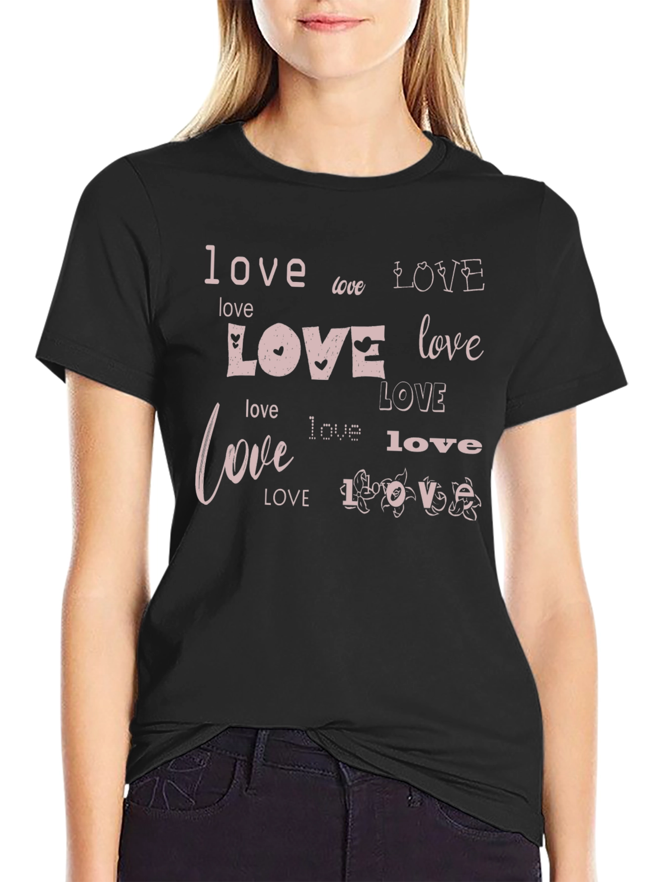 Love Print Black T-Shirt