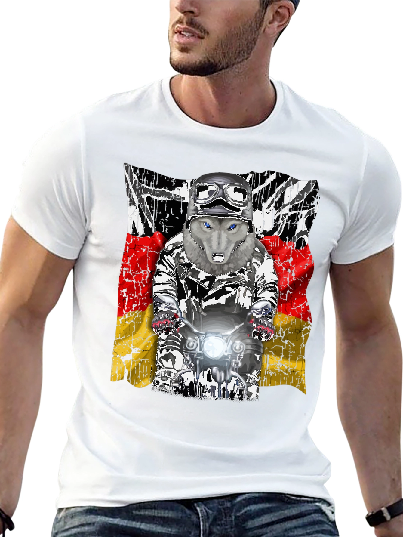 Wolf Rider Tee - German Flag Biker Design