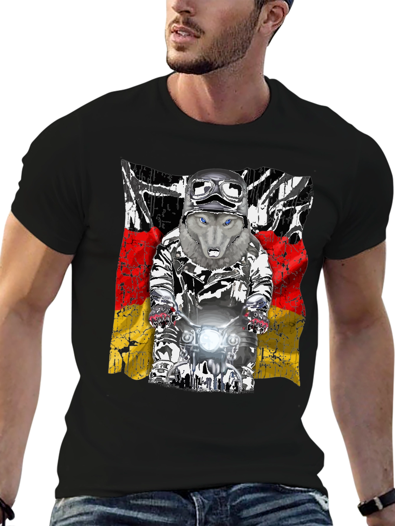 Wolf Rider Tee - German Flag Biker Design