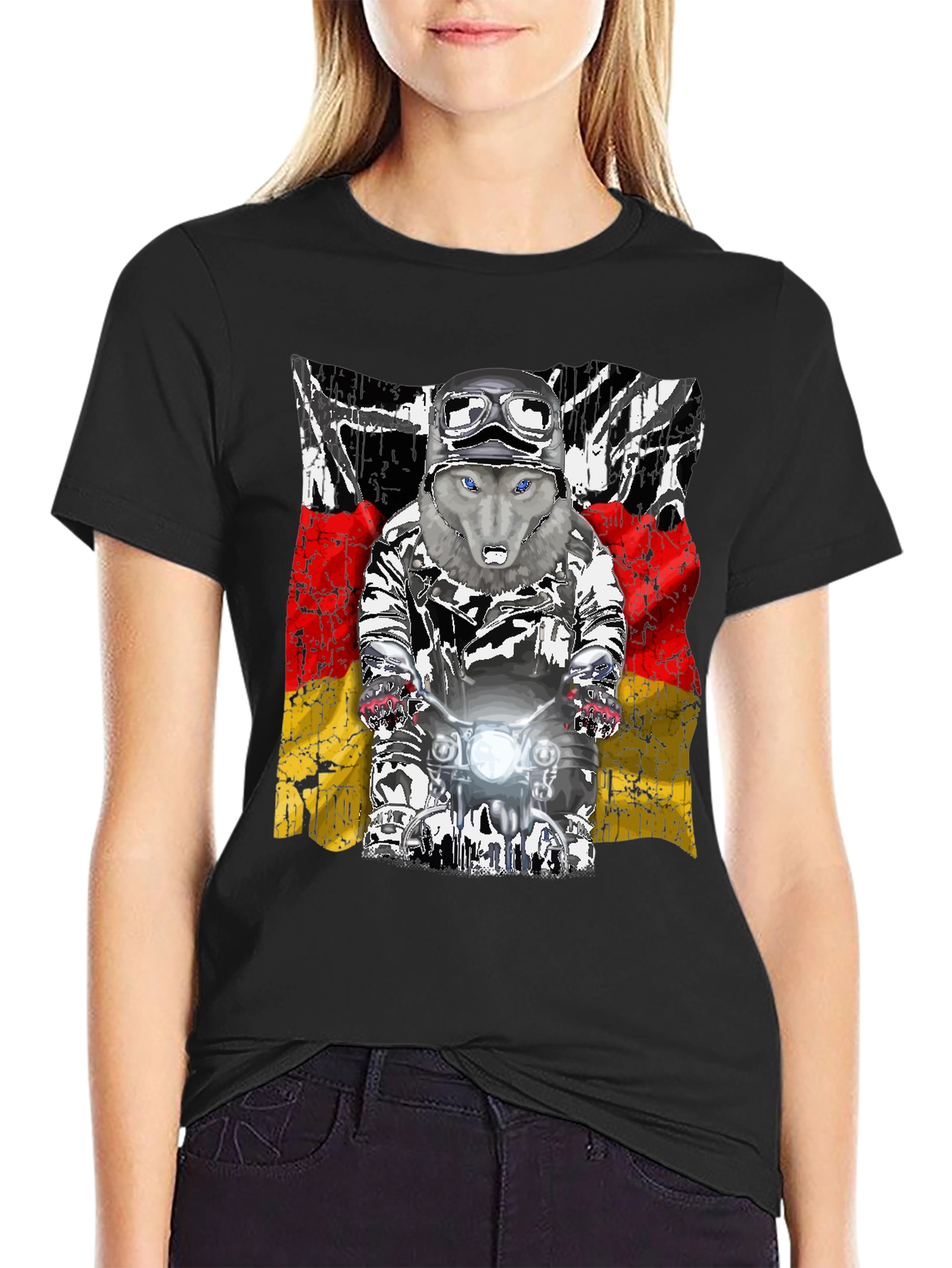 Wolf Rider Tee - German Flag Biker Design