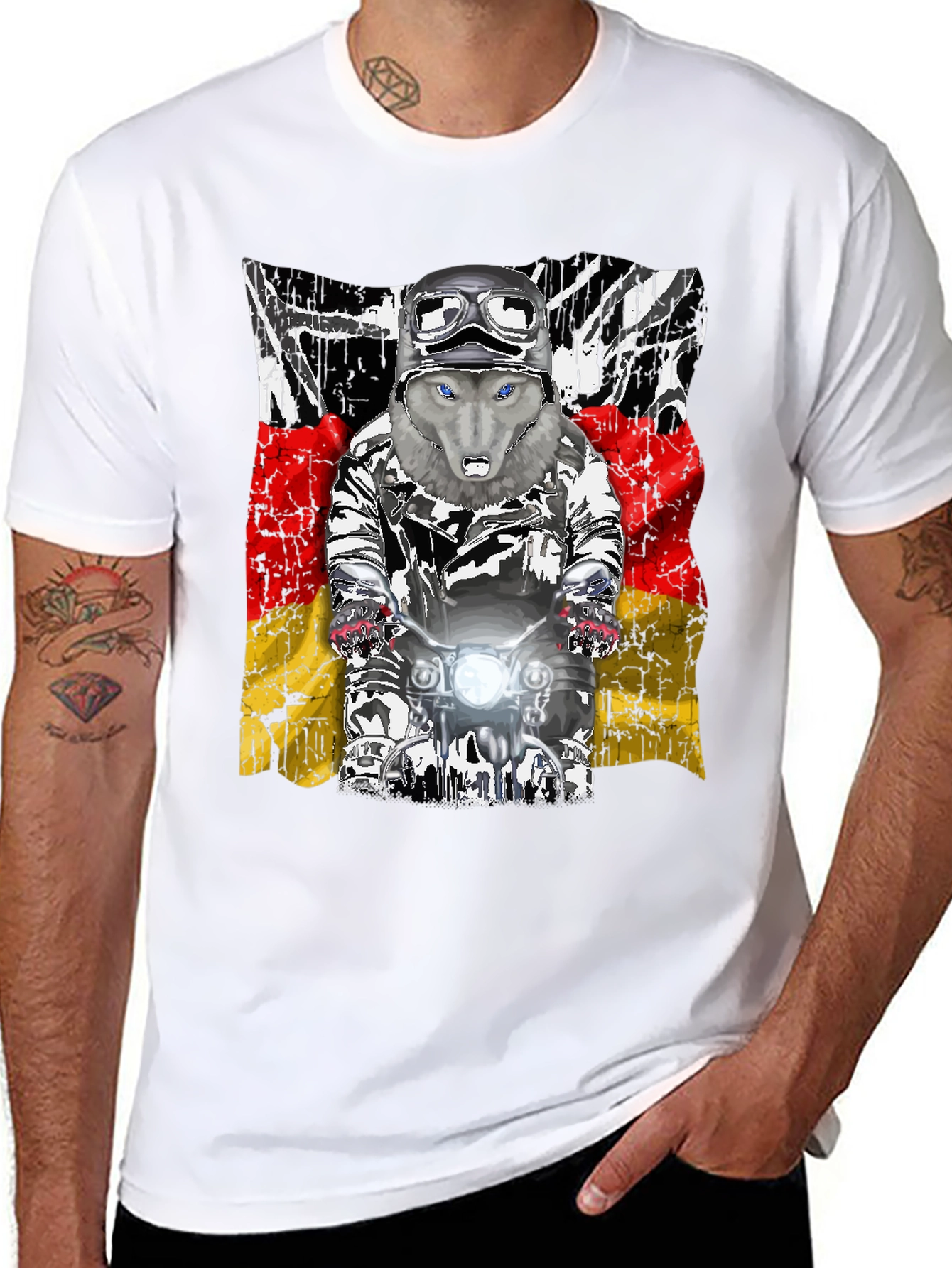 Wolf Rider Tee - German Flag Biker Design