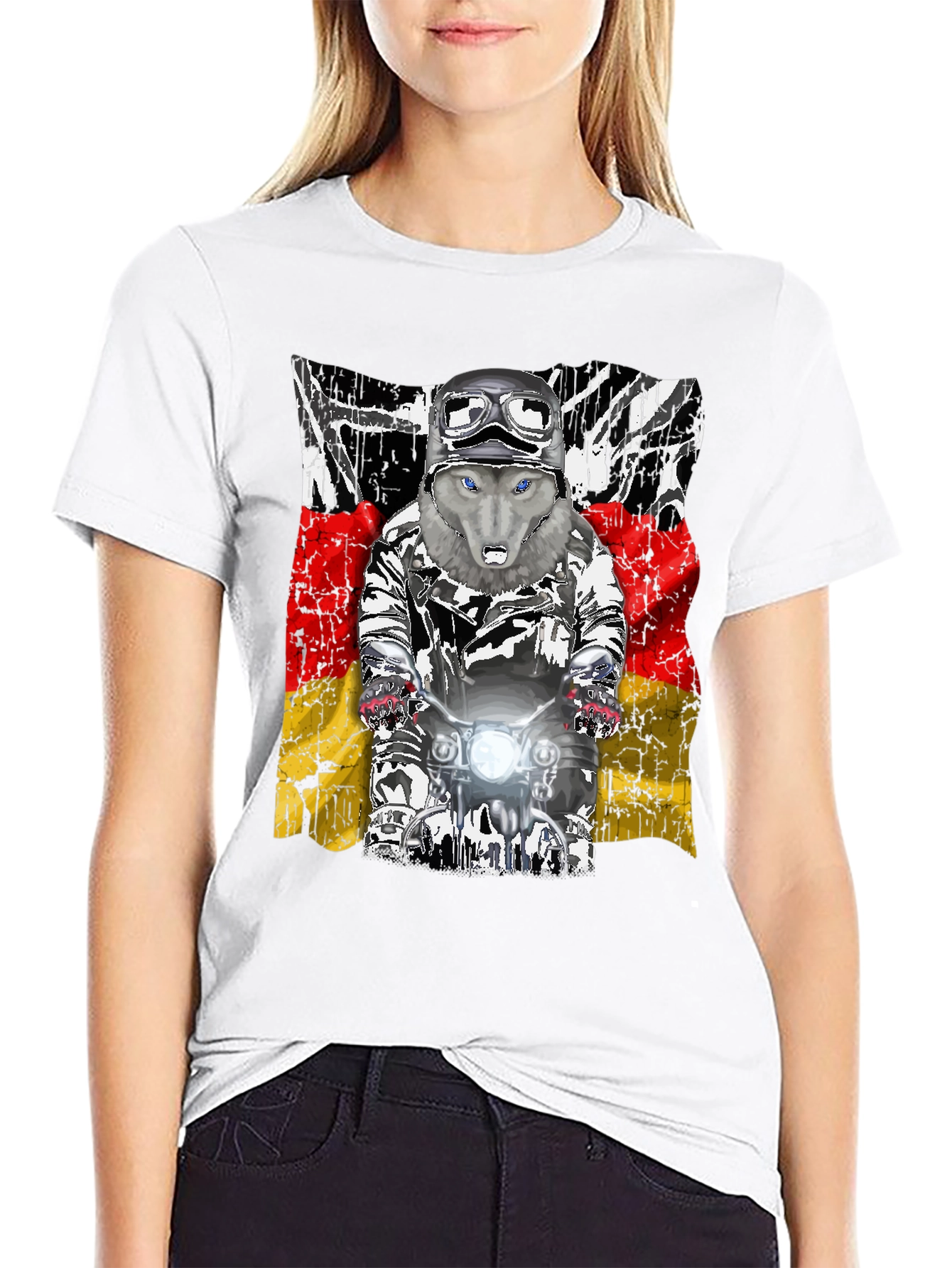Wolf Rider Tee - German Flag Biker Design