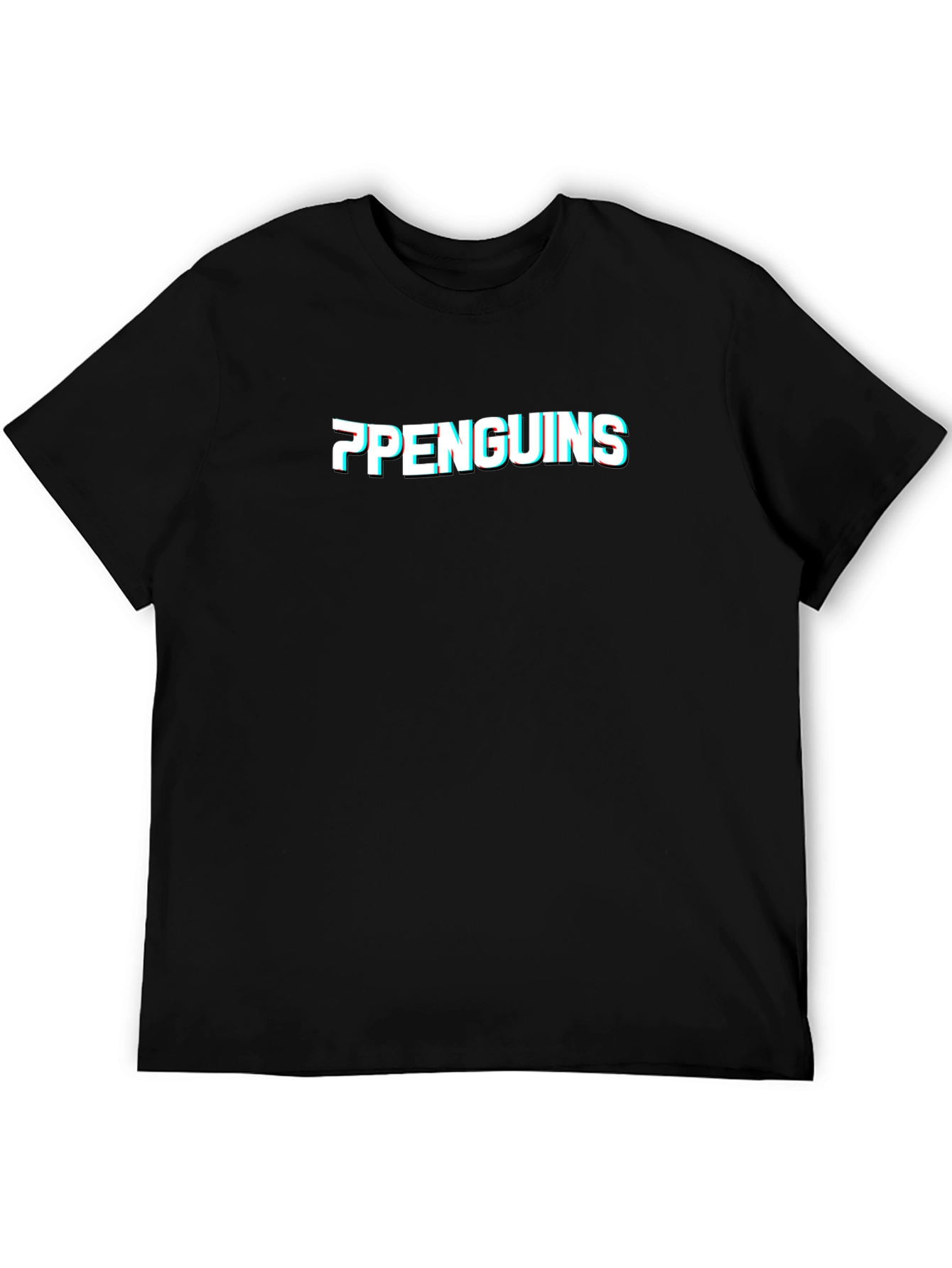 Penguins Glitch Graphic Black T-Shirt