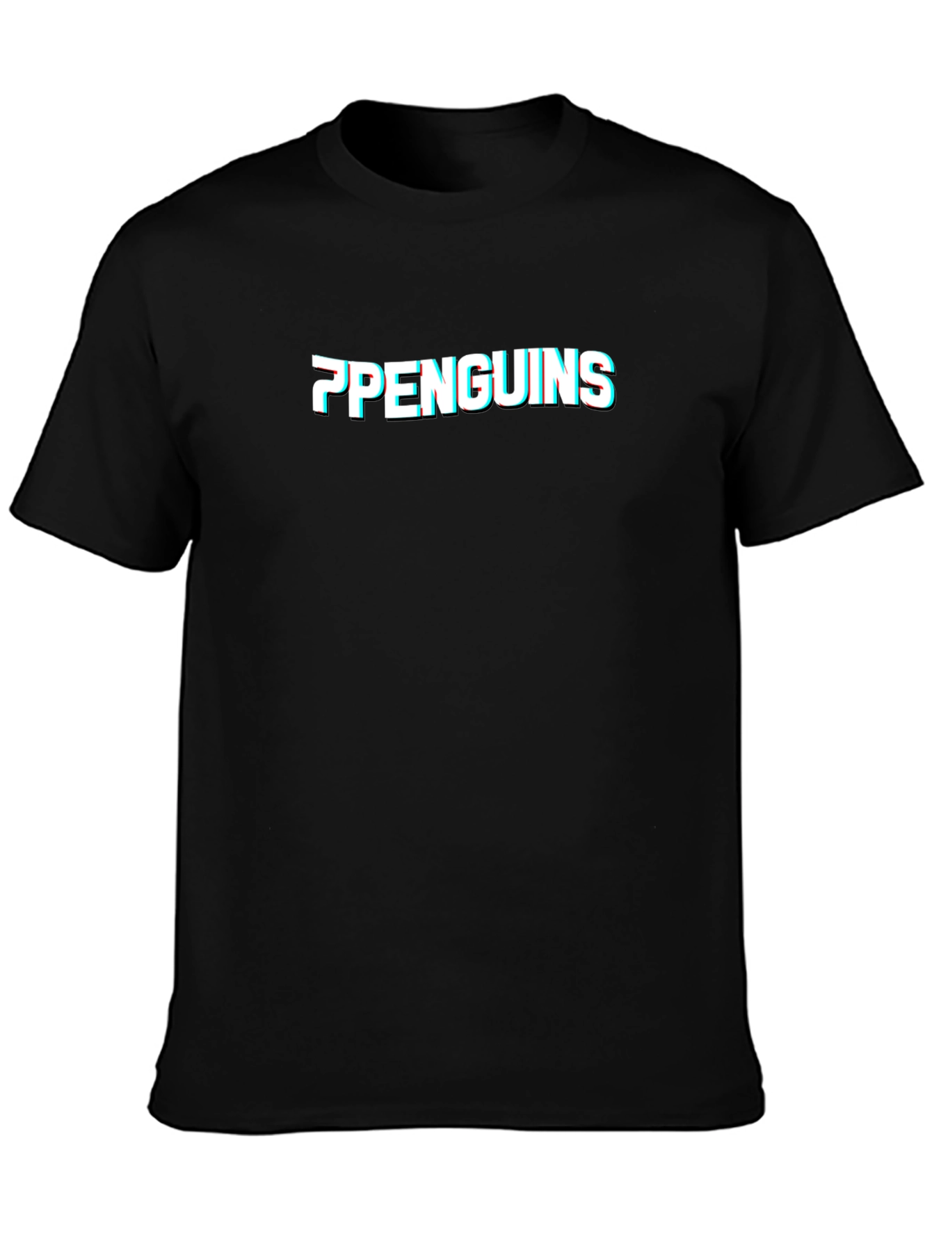 Penguins Glitch Graphic Black T-Shirt