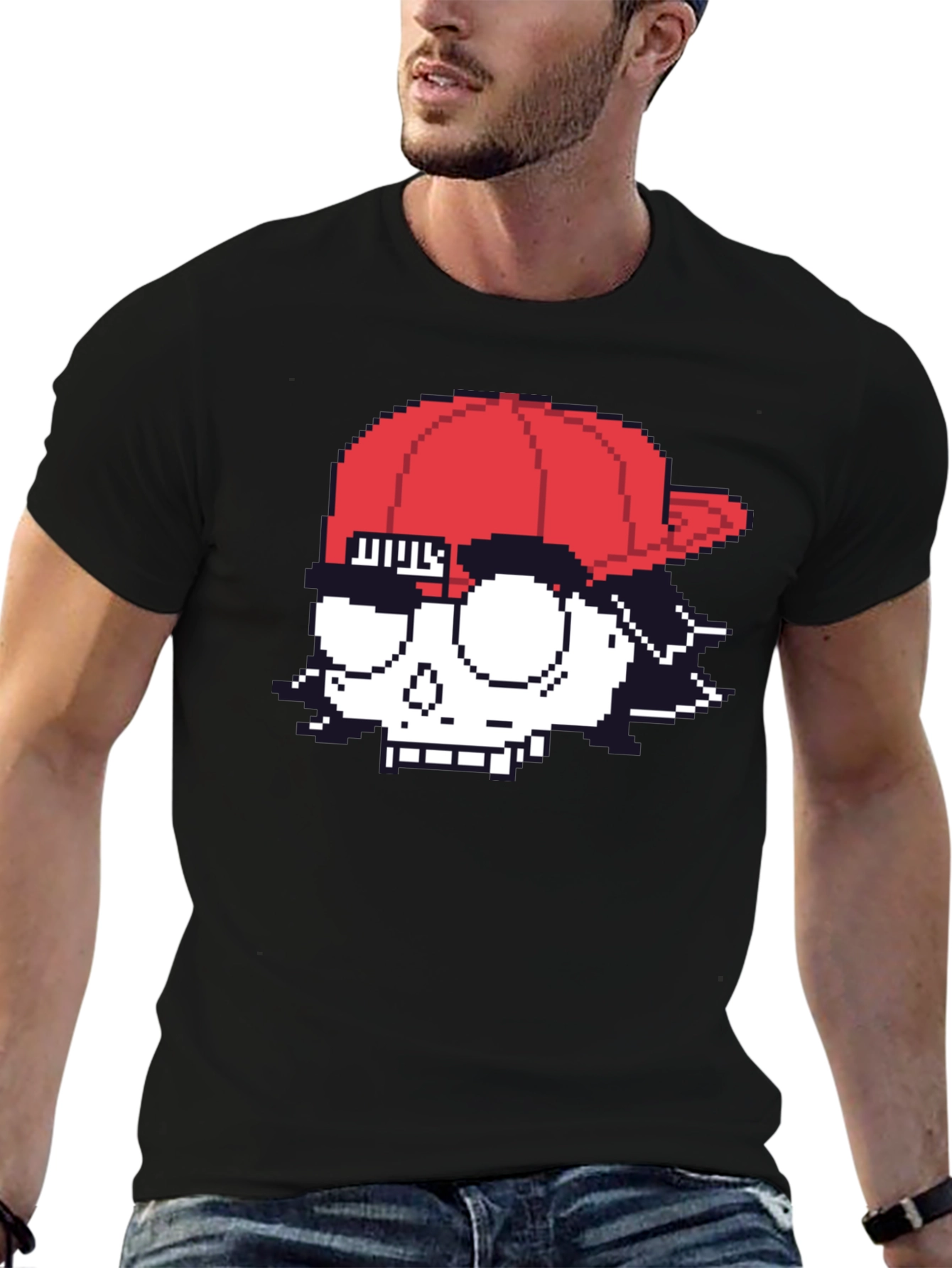 Pixelated Skull T-Shirt - Graphic Print Tee
