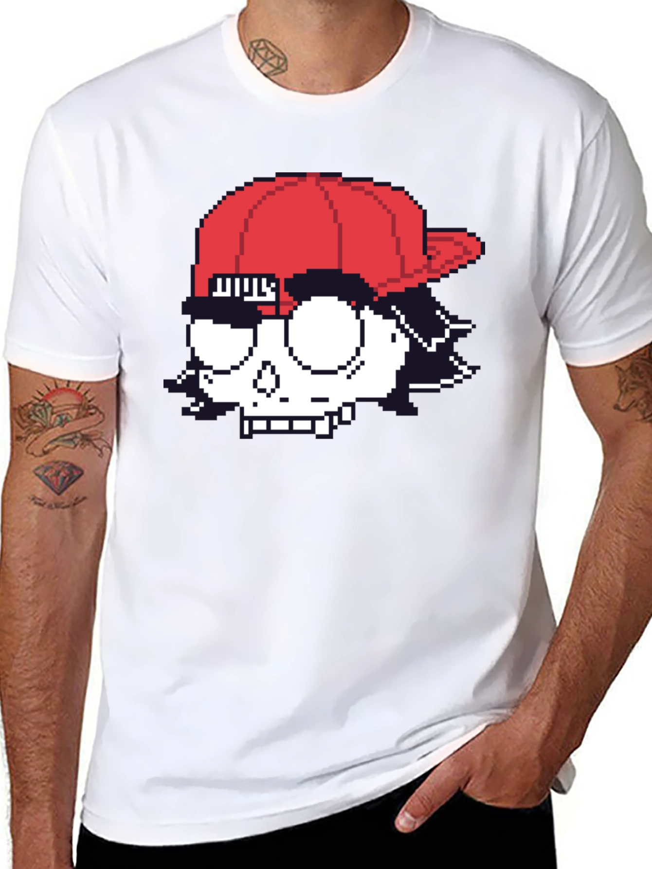 Pixelated Skull T-Shirt - Graphic Print Tee