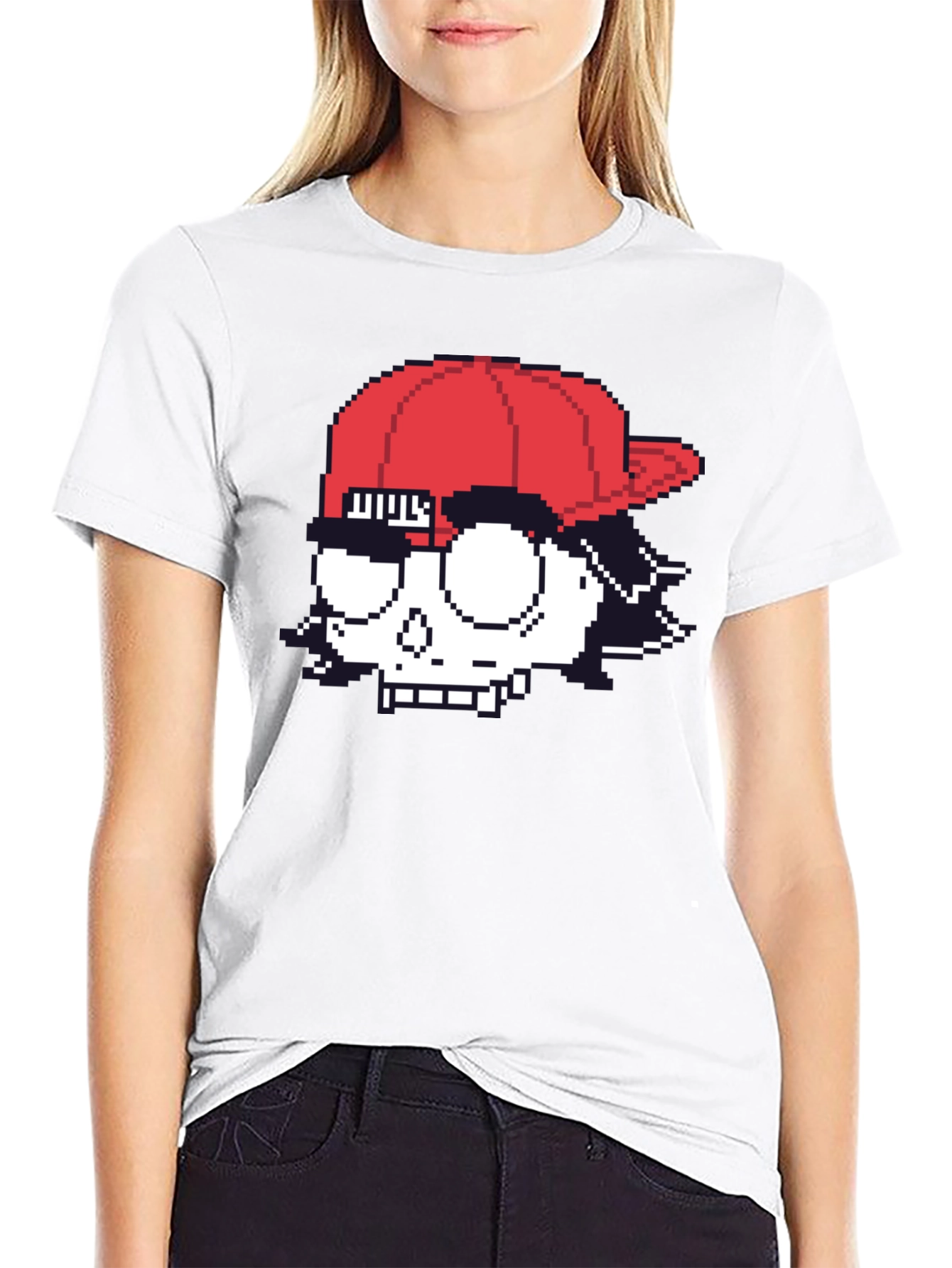 Pixelated Skull T-Shirt - Graphic Print Tee