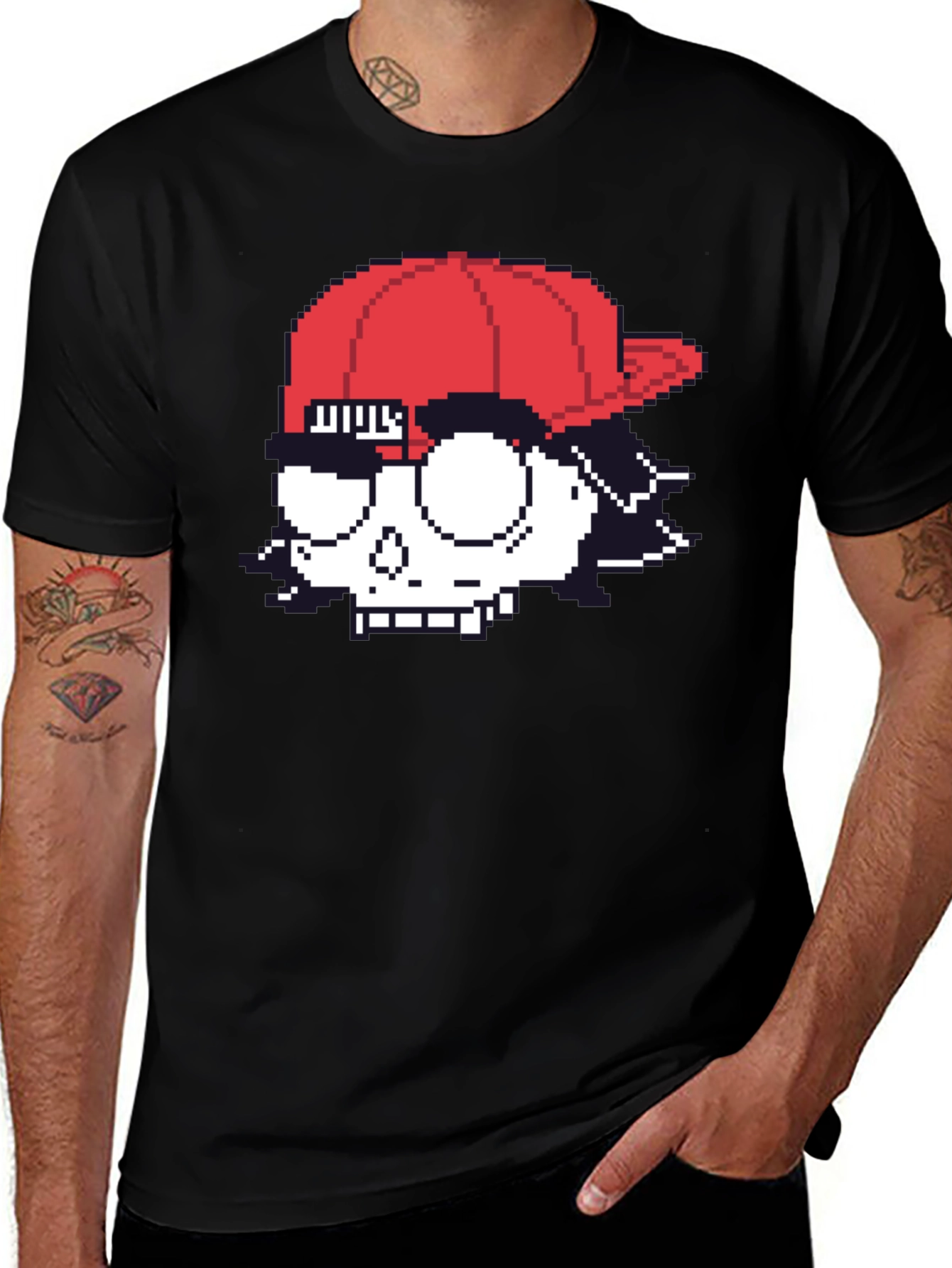 Pixelated Skull T-Shirt - Graphic Print Tee